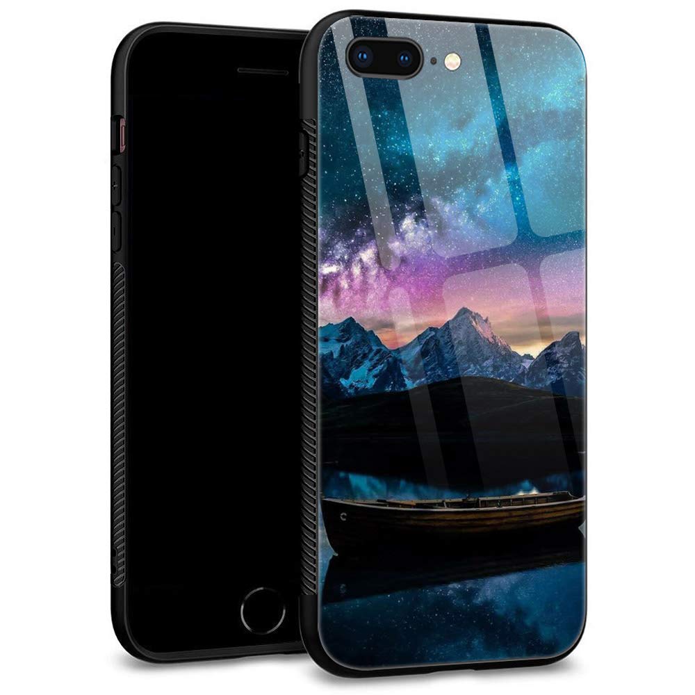 Premium iPhone 7 Plus & 8 Plus Case with Tempered Glass Back & Soft TPU Bumper - Galaxy Landscape Design | Shockproof Protective Cover for Apple iPhone 7/8 Plus (5.5