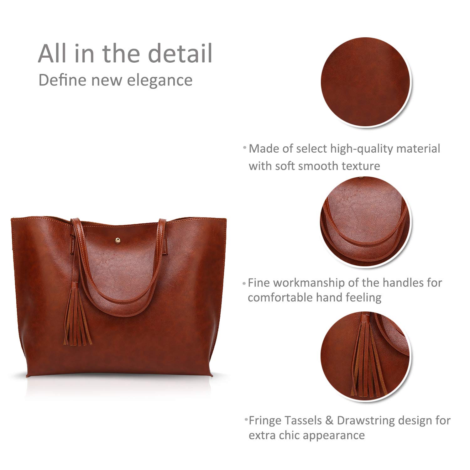 NICOLE&DORIS Women's Large PU Leather Tote Bag - Stylish Shoulder Handbag for Work, Travel & Everyday Use