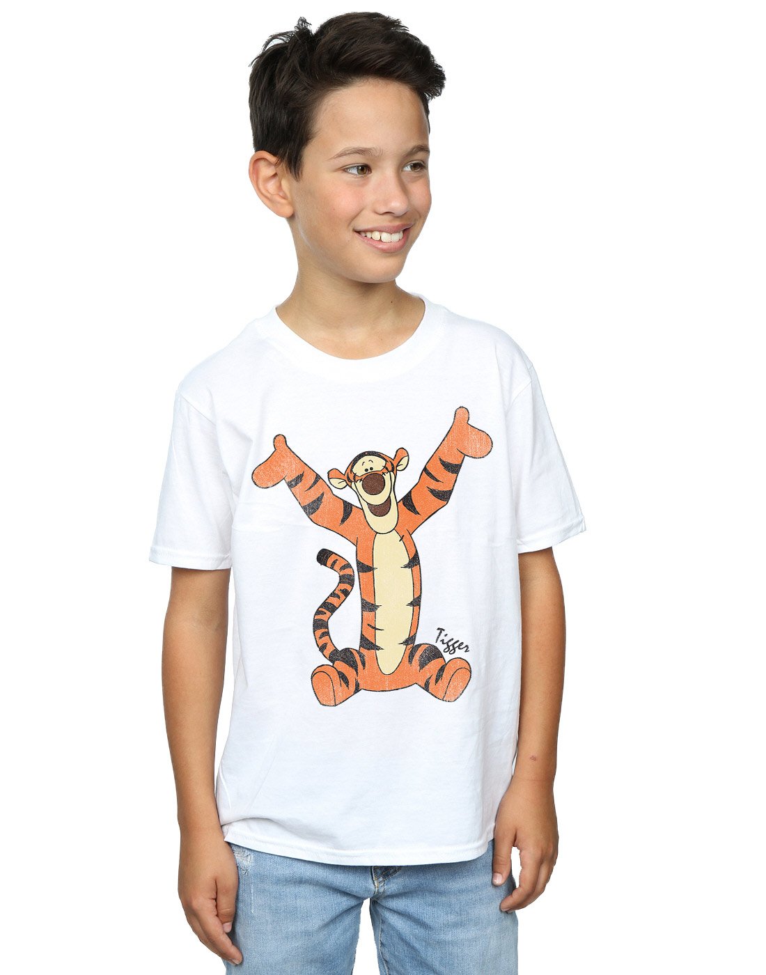 Disney Winnie The Pooh Classic Tigger Graphic T-Shirt for Boys 7-8 Years - Soft Cotton White Kids Tee - Perfect for School, Playdates & Disney Theme Parties