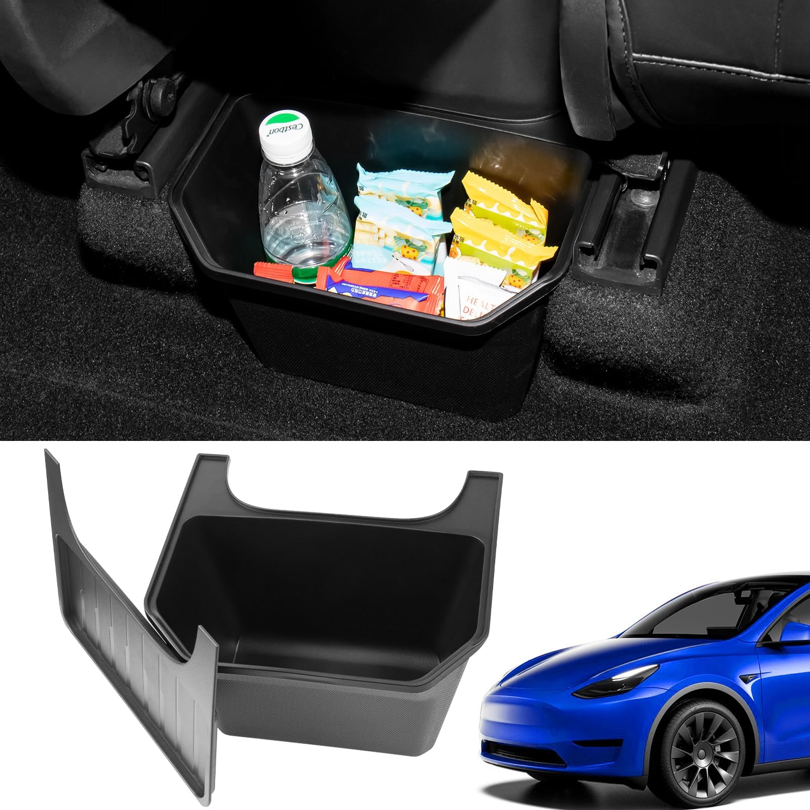 2025 Upgraded Tesla Model Y Rear Trash Can & Center Console Organizer - Hidden Design 2nd Row Seat Storage Bin with Anti-Slip TPE Lid | Perfect for Road Trips, Family Outings & Daily Commute (Fits 2020-2025 Model Y)