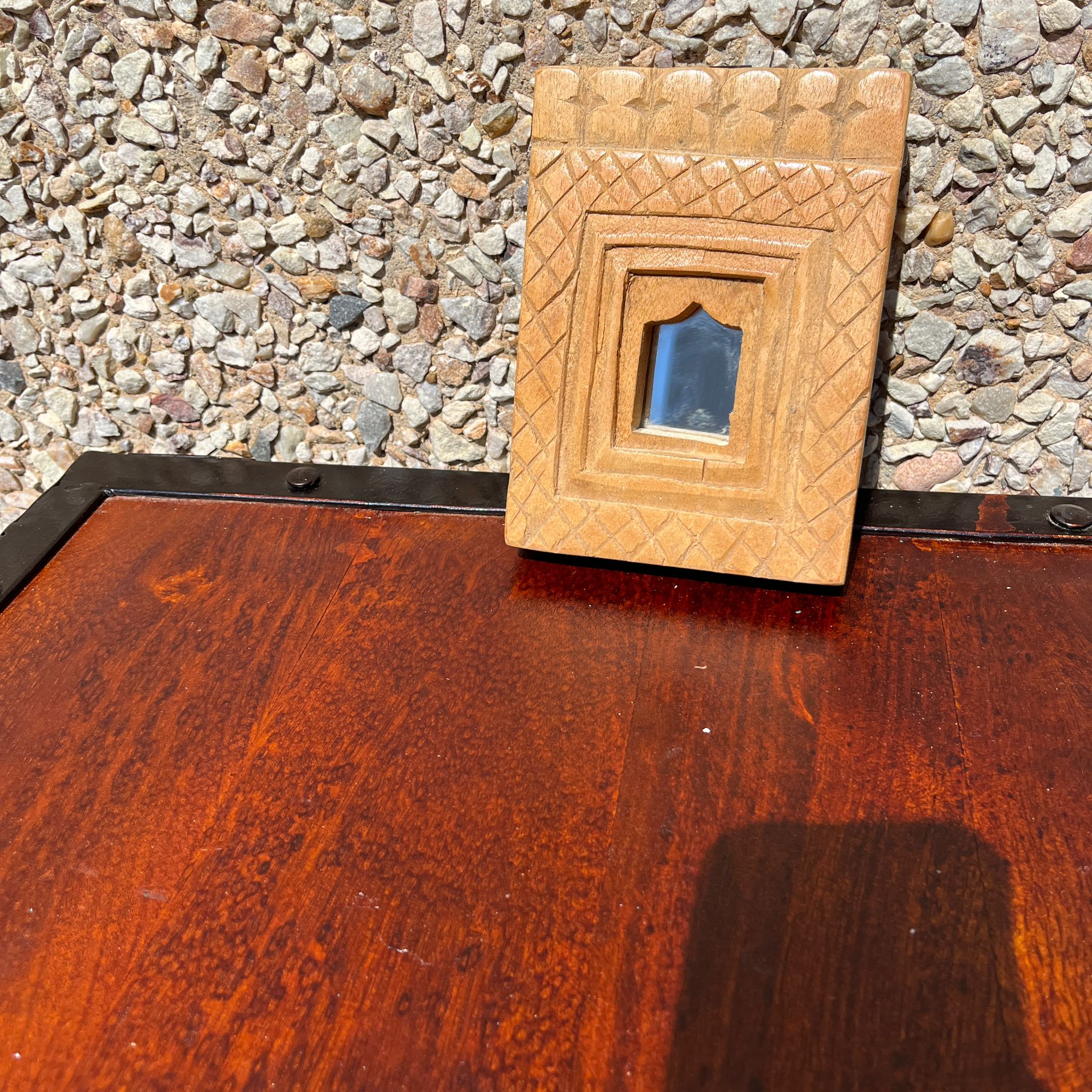 Hand Carved Indian Solid Wood Temple Mirror - Brown 102 - Elegant Wall Decor for Living Room, Bedroom & Meditation Space