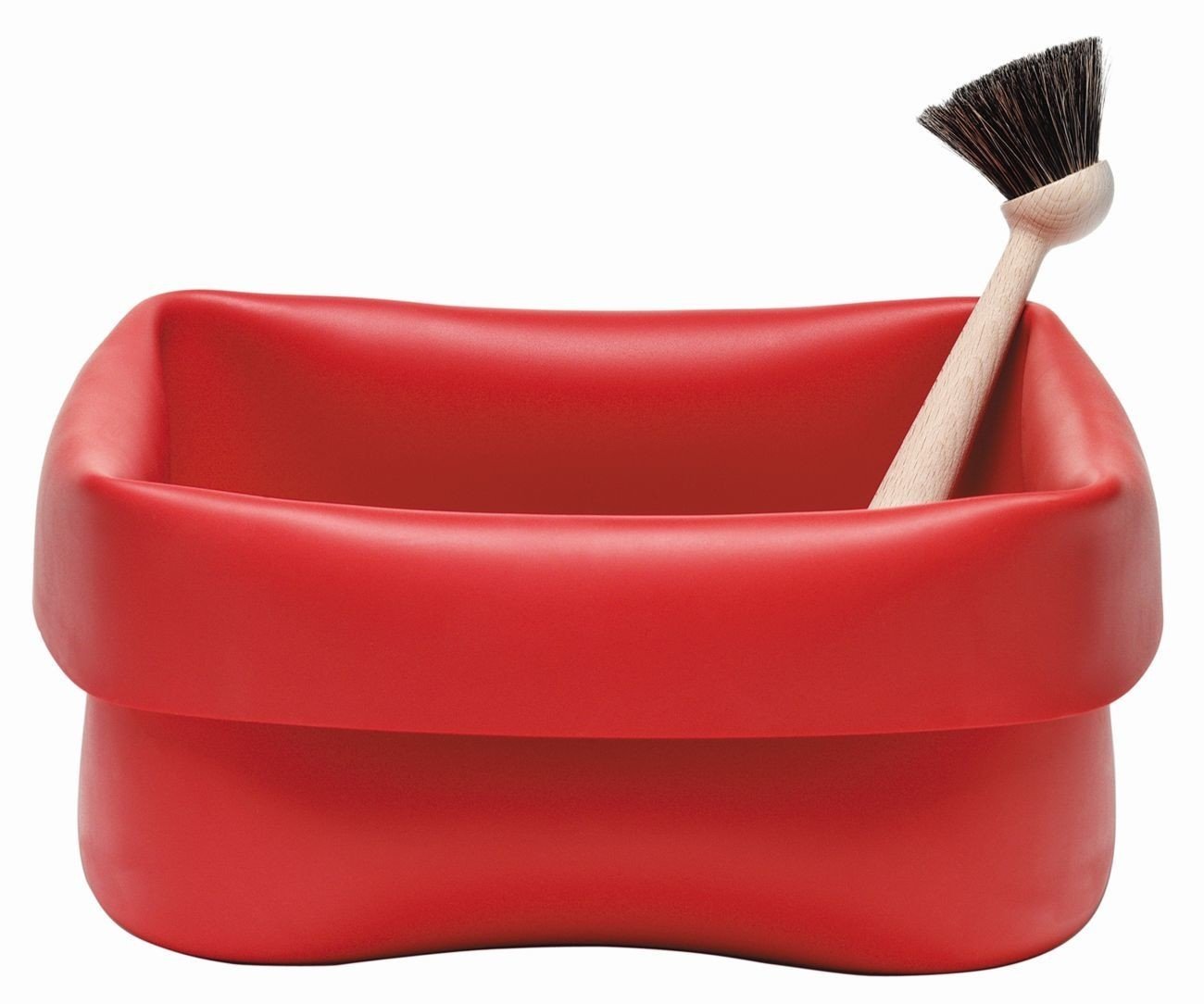 Normann Copenhagen Red Rubber Dishwashing Bowl with Scrub Brush - 28 x 28 x 14 cm - Durable Kitchen Sink Organizer for Washing Dishes & Vegetables
