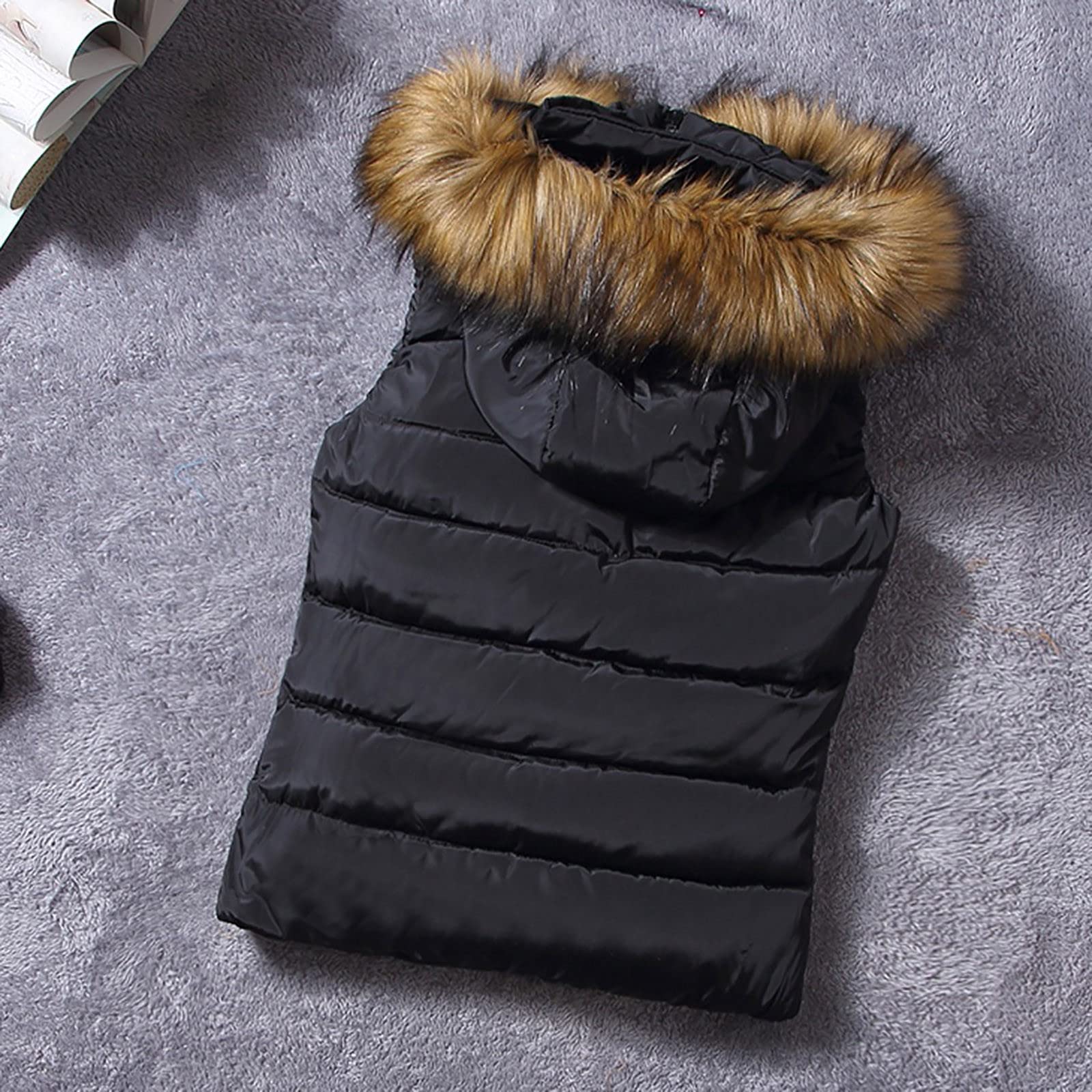 Women's Hooded Winter Gilet - Thickened Plus Size Sleeveless Jacket with Pockets | Zip Up Waistcoat Vest for Cold Weather | Warm Cotton-Padded Down Vest with Hair Collar | Perfect for Outdoor Activities, Work Commute & Casual Wear