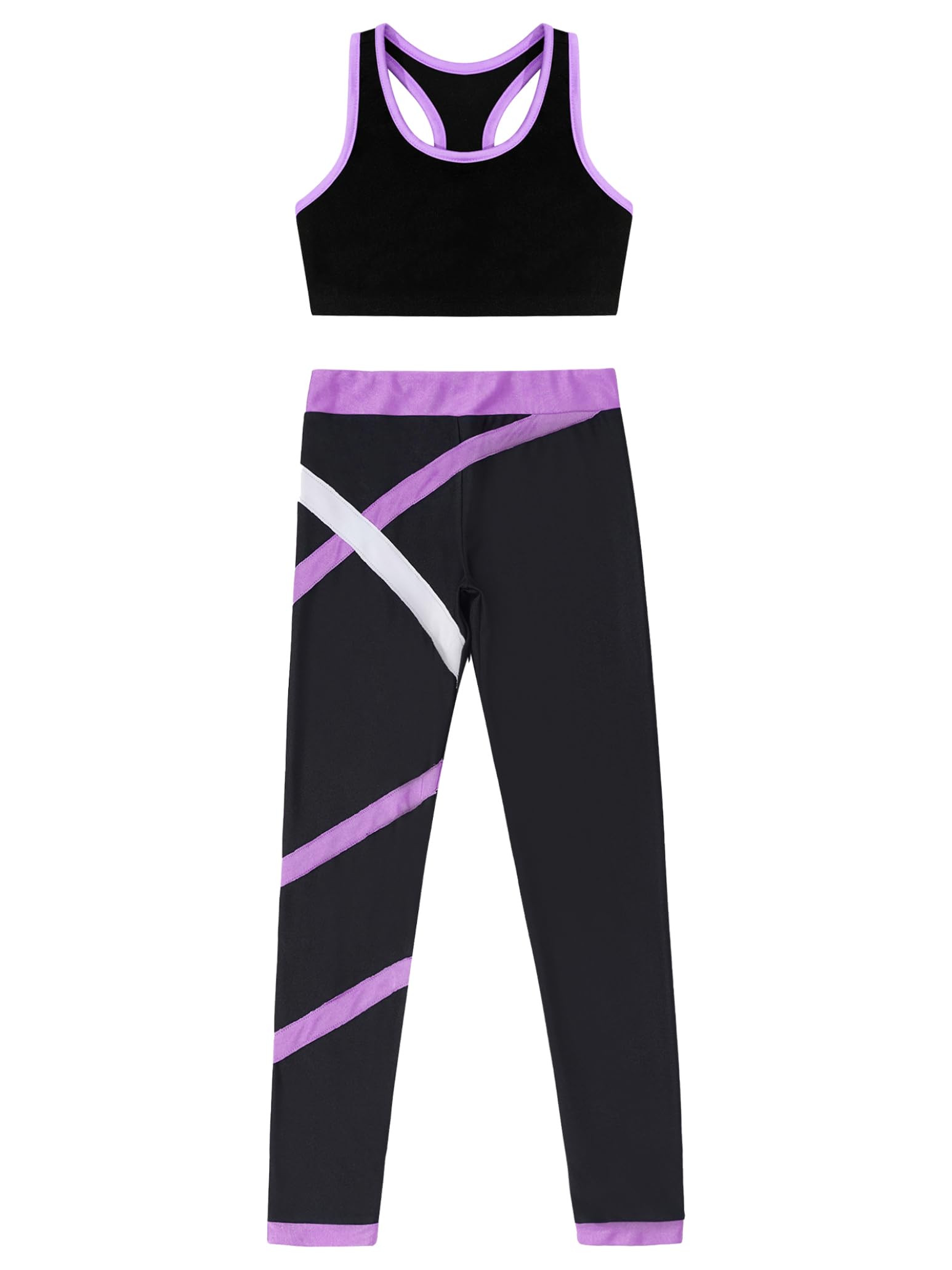 Girls 2-Piece Dance Outfit Set - Sports Bra & Athletic Leggings - Gymnastics Tracksuit for Kids - Perfect for Dance Class, Yoga & Fitness Training
