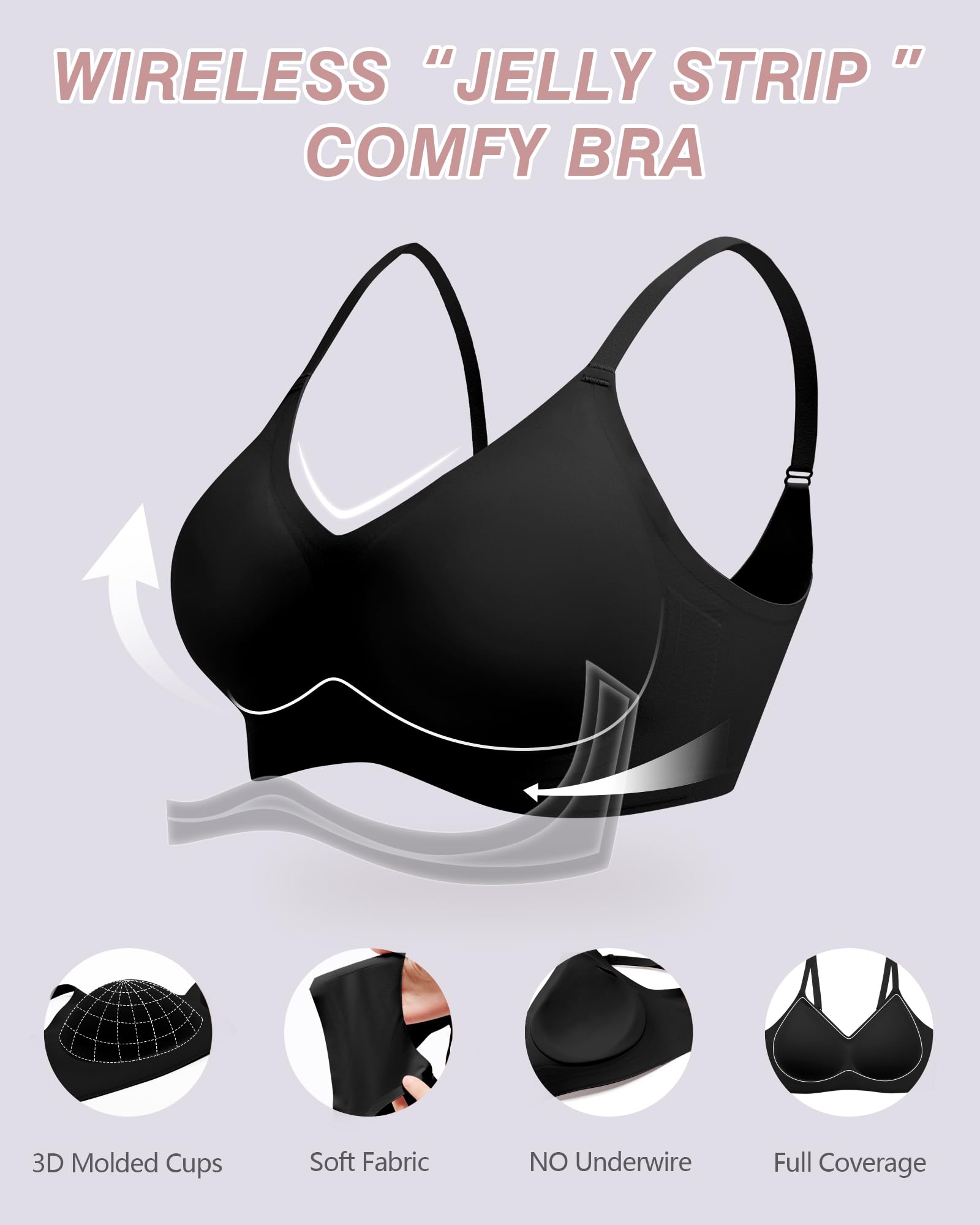 HORISUN Women's Wireless Push Up Bra - Comfortable Seamless Full Coverage No Underwire Bralette with Support - Perfect for Everyday Wear, Yoga & Lounge