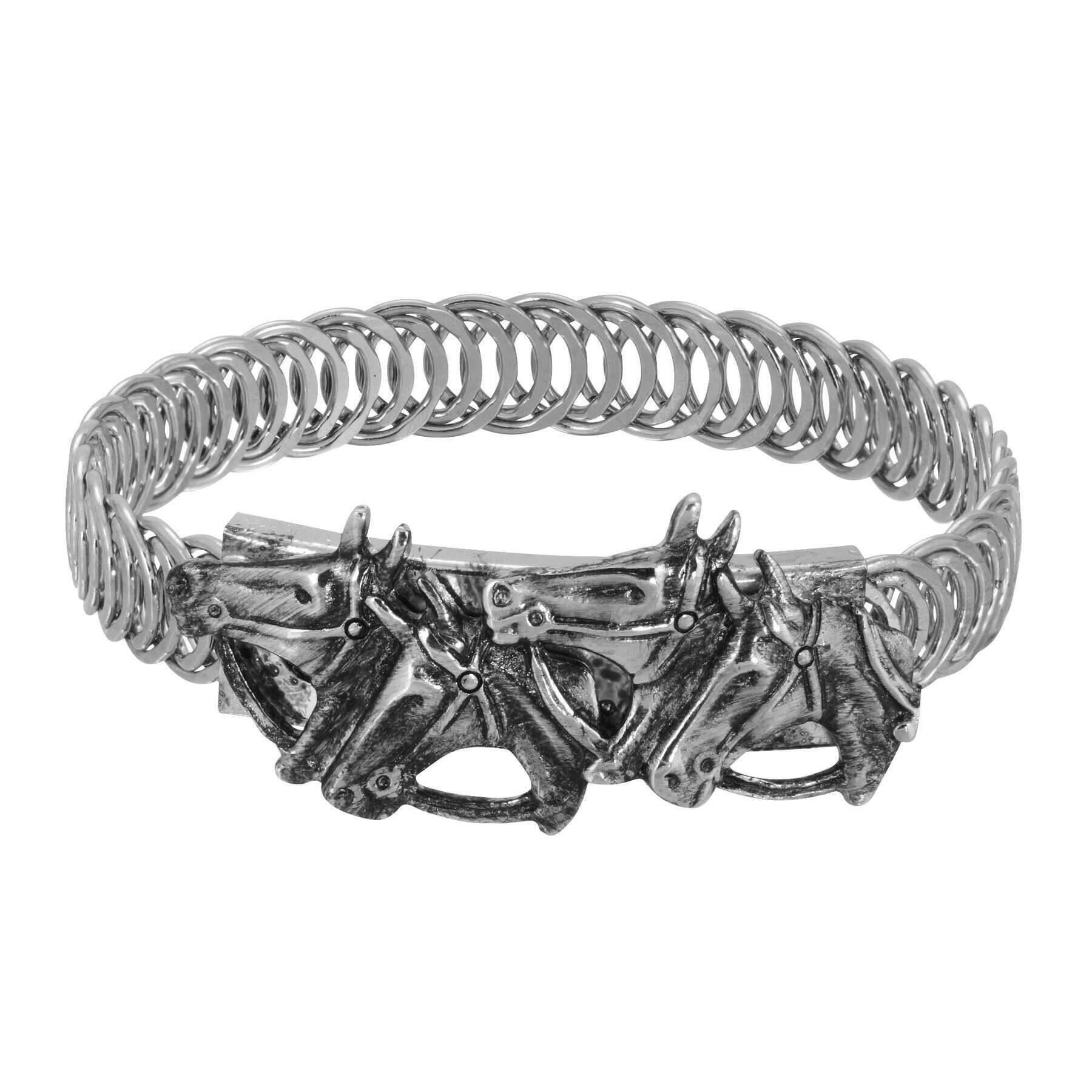 Vintage 1928 Antiqued Horse Herd Buckle Bracelet - Western Style Jewelry for Cowgirl Fashion & Equestrian Events