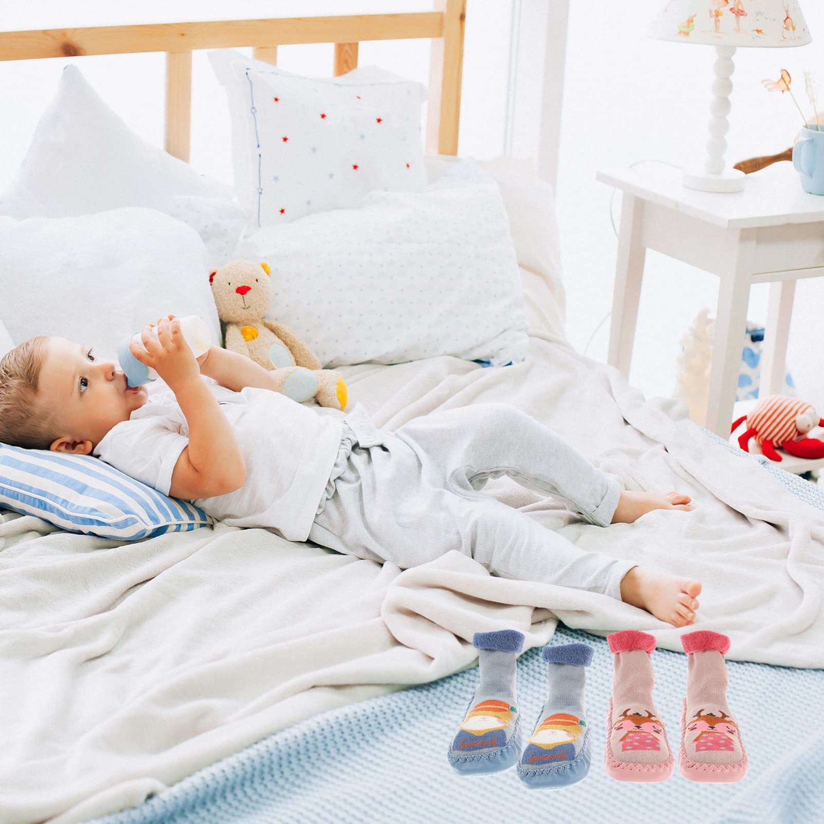 PACKOVE 4 Pairs Baby Girl Socks & Shoes Set - Soft Combed Cotton Newborn Socks for 0-6 Months - Perfect for Daily Wear, Photo Shoots & Gifts