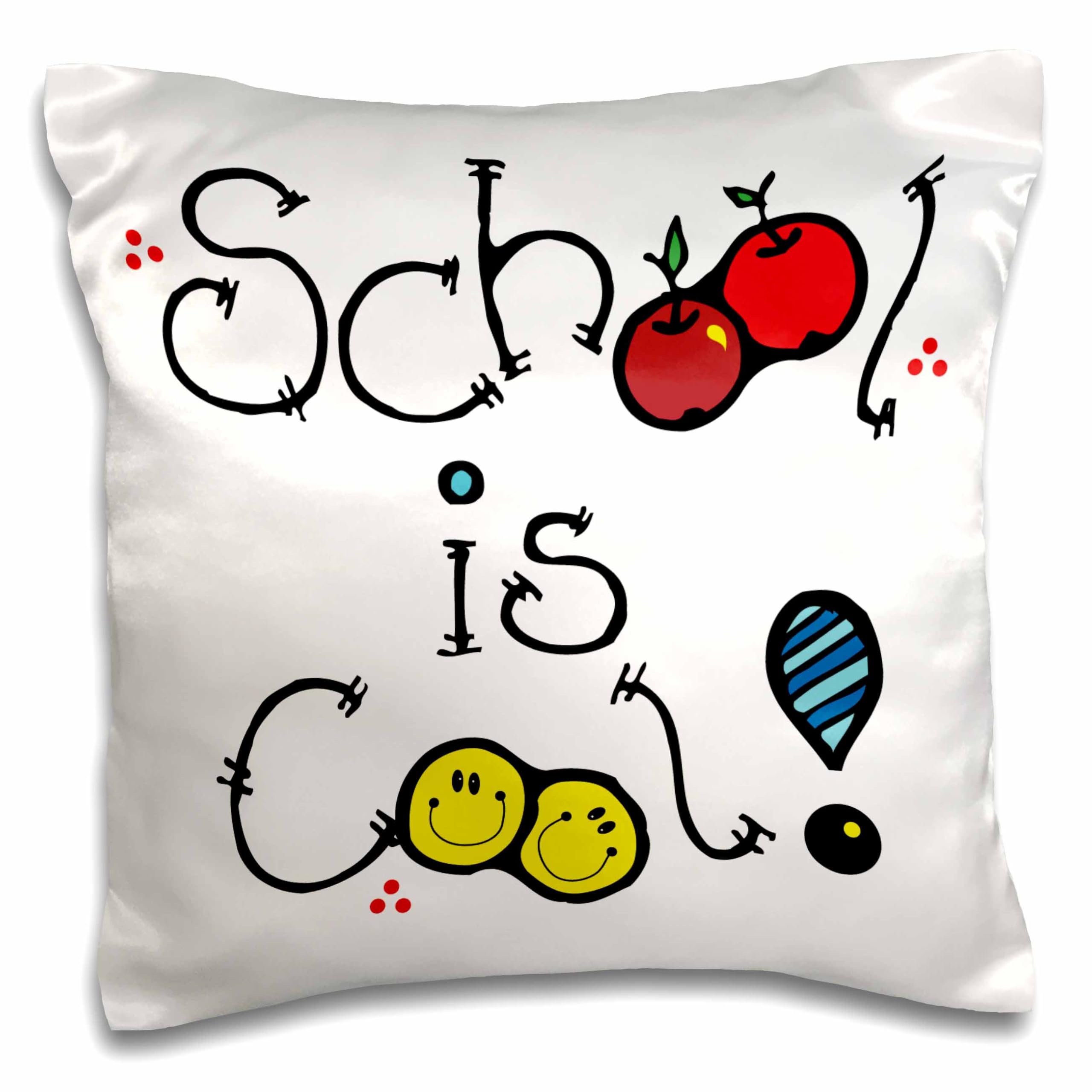3dRose Cartoon 'School is Cool' Motivational Pillow Case - 16 Inch Inspirational Design for Students & Teachers - Perfect for Classrooms, Dorm Rooms & Study Spaces