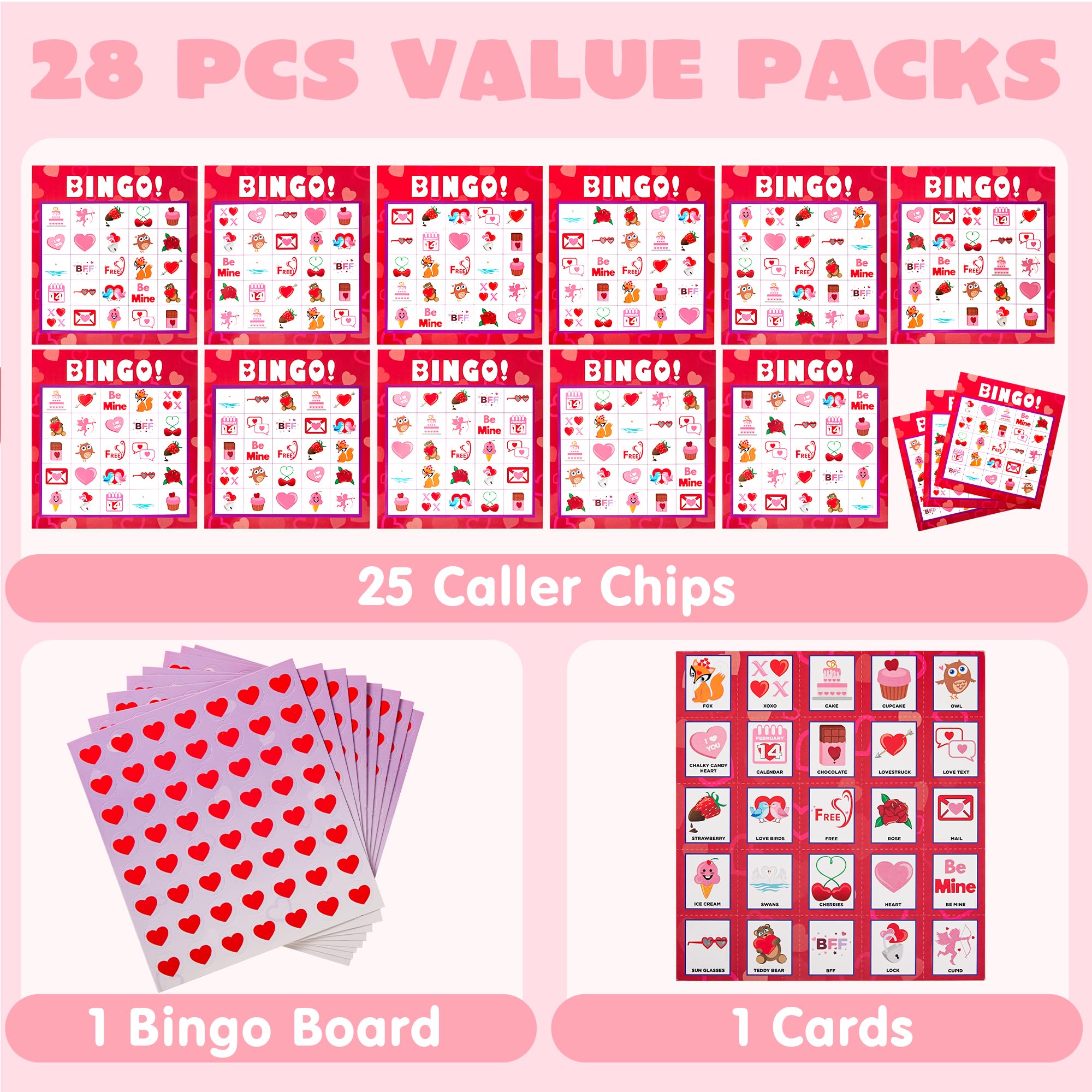 Valentine's Day Bingo Game Cards for Kids Party & Classroom Fun