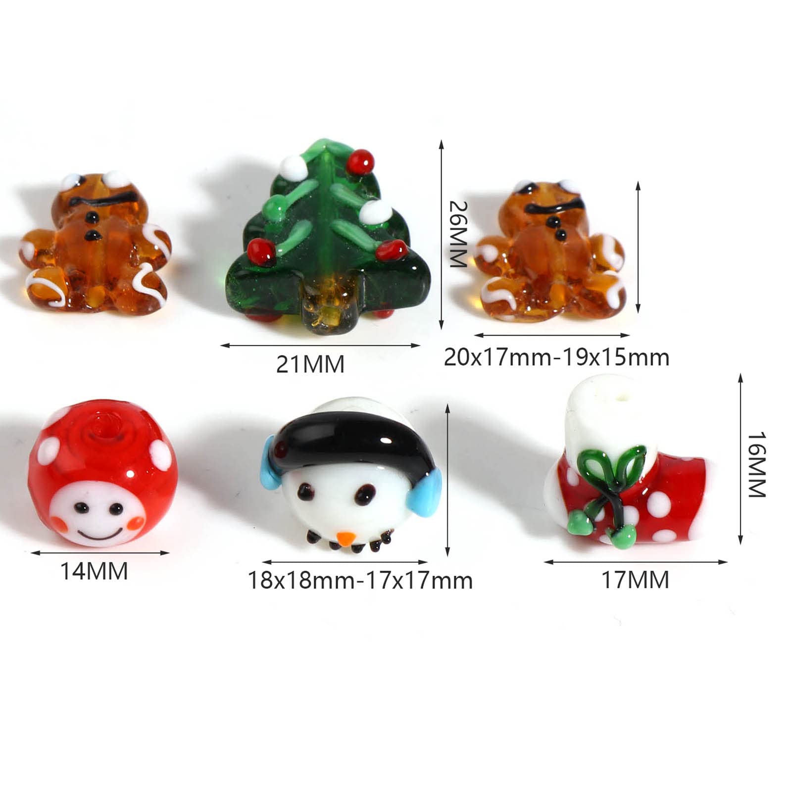 10Pcs Christmas Lampwork Glass Beads - Snowman, Stockings & Gingerbread Man Charms for DIY Jewelry Making | Perfect for Bracelets, Necklaces, Earrings & Holiday Decorations