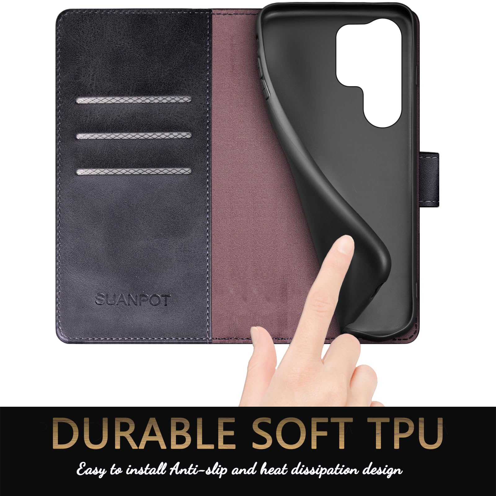 SUANPOT Samsung Galaxy S25 Ultra Case with RFID Blocking & Credit Card Holder - PU Leather Flip Book Protective Cover for Men & Women | Perfect for Business Travel, Commuting & Everyday Use (Black)