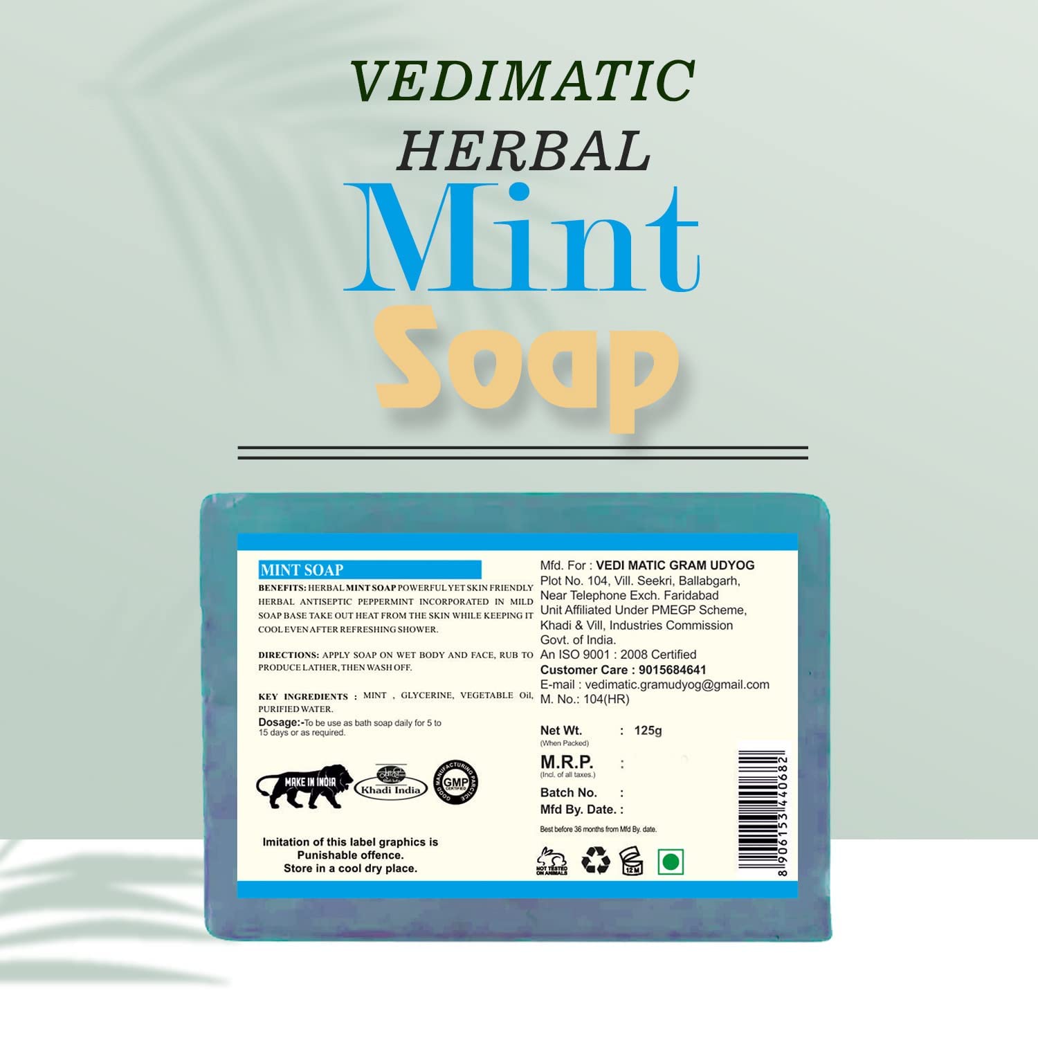 Vedimatic Herbal Jasmine & Mint Soap - Natural Skin Care Combo Pack (Set of 2) for Face & Body - Perfect for Daily Cleansing & Aromatherapy