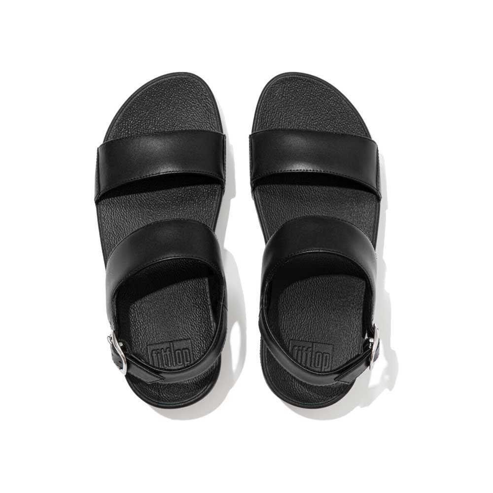 FitFlop Lulu Leather Backstrap Sandals for Women - Comfortable Black Slide Sandals for Walking, Travel & Summer Outfits