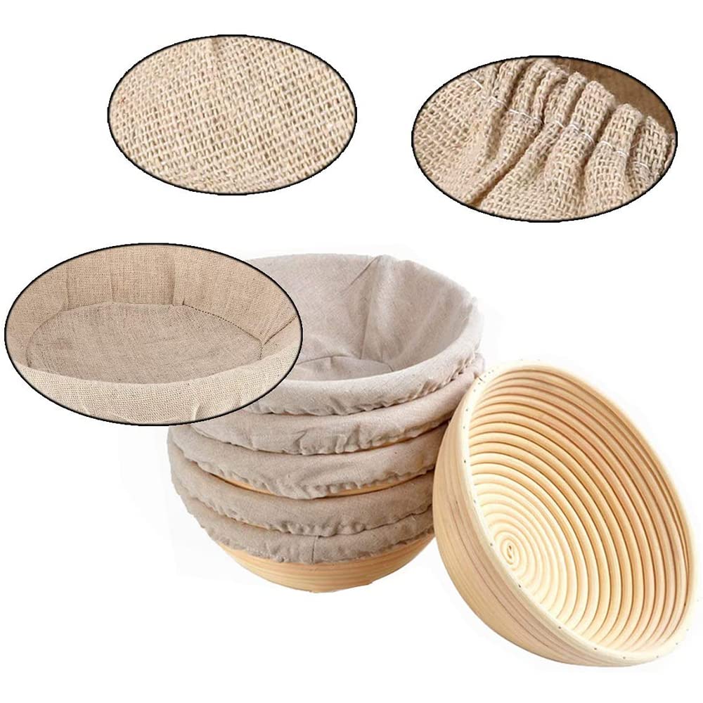 Premium Bread Proofing Basket Liner Set - 6-Piece Round & Oval Linen Covers for Dough Rising (9