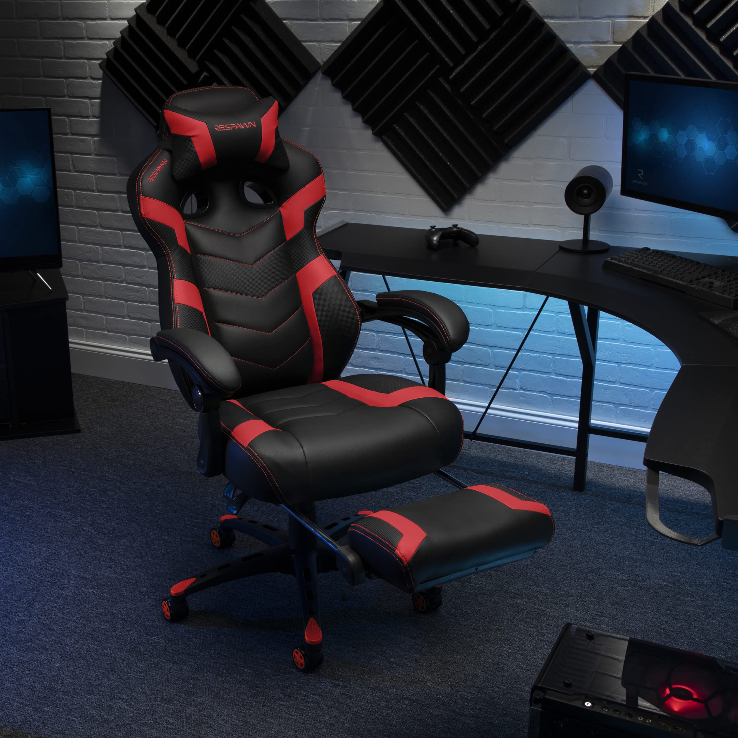 RESPAWN 110 Pro Ergonomic Gaming Chair with Adjustable Footrest & Headrest - Reclining Computer Desk Chair for Adults - Perfect for PC Gaming, Office Work & Home Entertainment (Red)