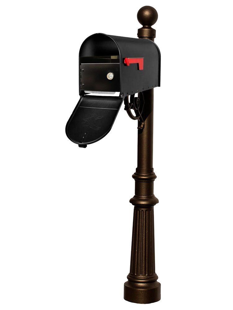 E1 Economy Mailbox Locking Insert System with Fluted Base & Ball Finial in Bronze - Secure Mailbox Lock for Residential & Commercial Use