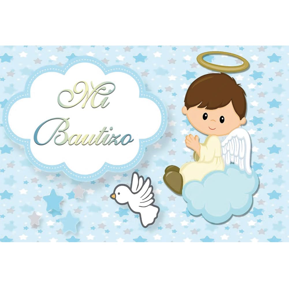 DORCEV 20x10ft Christening Photo Backdrop - First Communion Baptism Party Decor, Baby Shower Birthday Photography Background for Kids Boys - Perfect for Portrait Studio, Cake Table & Wall Decor