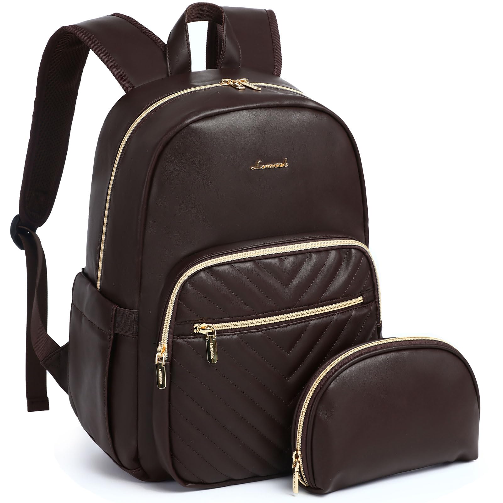 LOVEVOOK Women's Waterproof Mini Backpack Purse - Lightweight Small Backpack Set (2pcs, Coffee) for Travel, Work & Daily Use