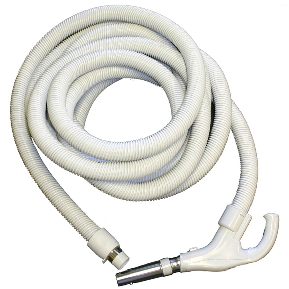 30ft Central Vacuum Hose - Crushproof, Low Voltage Switch with Button (Grey) - Ideal for Home Cleaning, Car Detailing & Workshop Use