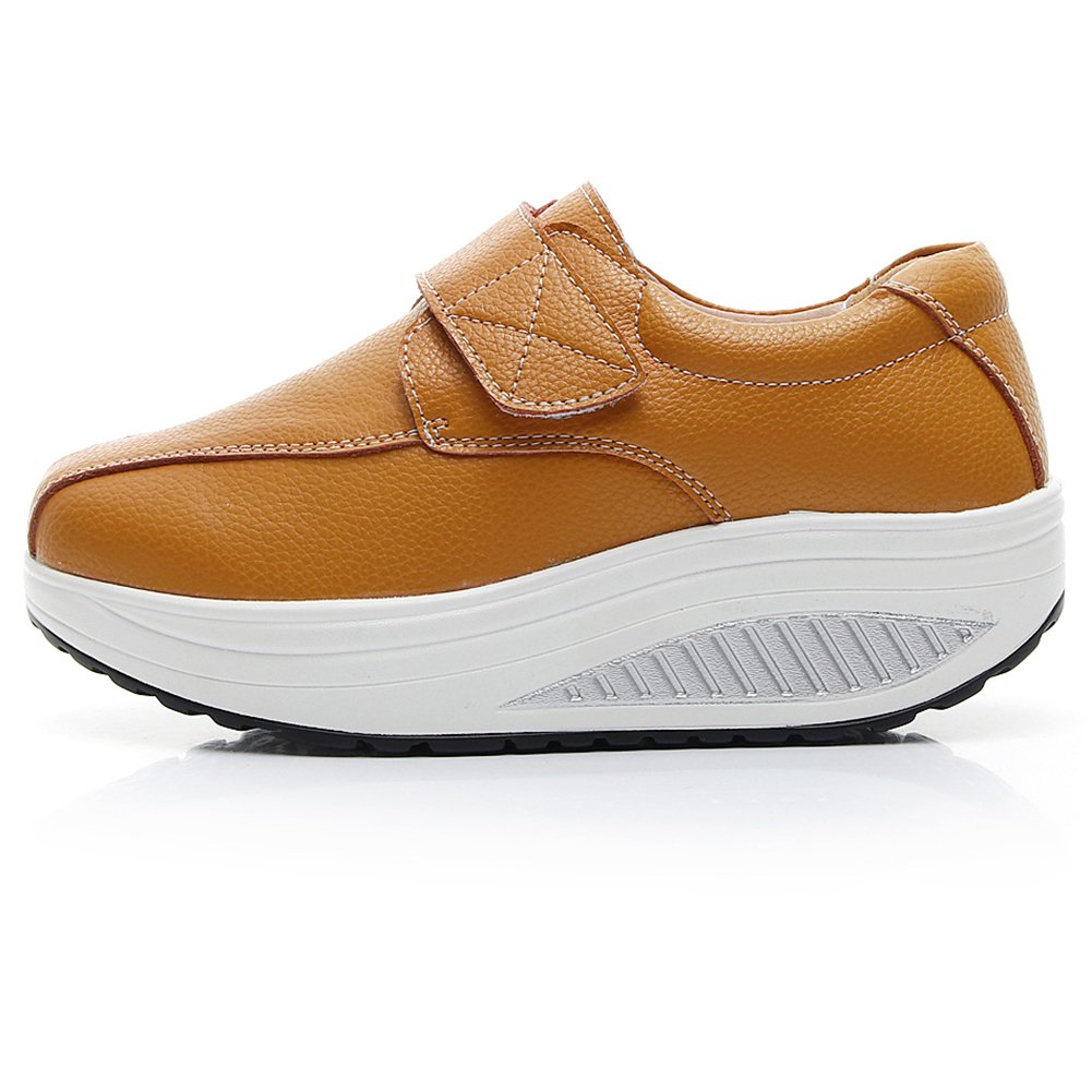 Rismart Women's Comfortable Wedge Rocker Sneakers - Smooth Leather Fashion Fitness Shoes for Walking, Running & Casual Wear