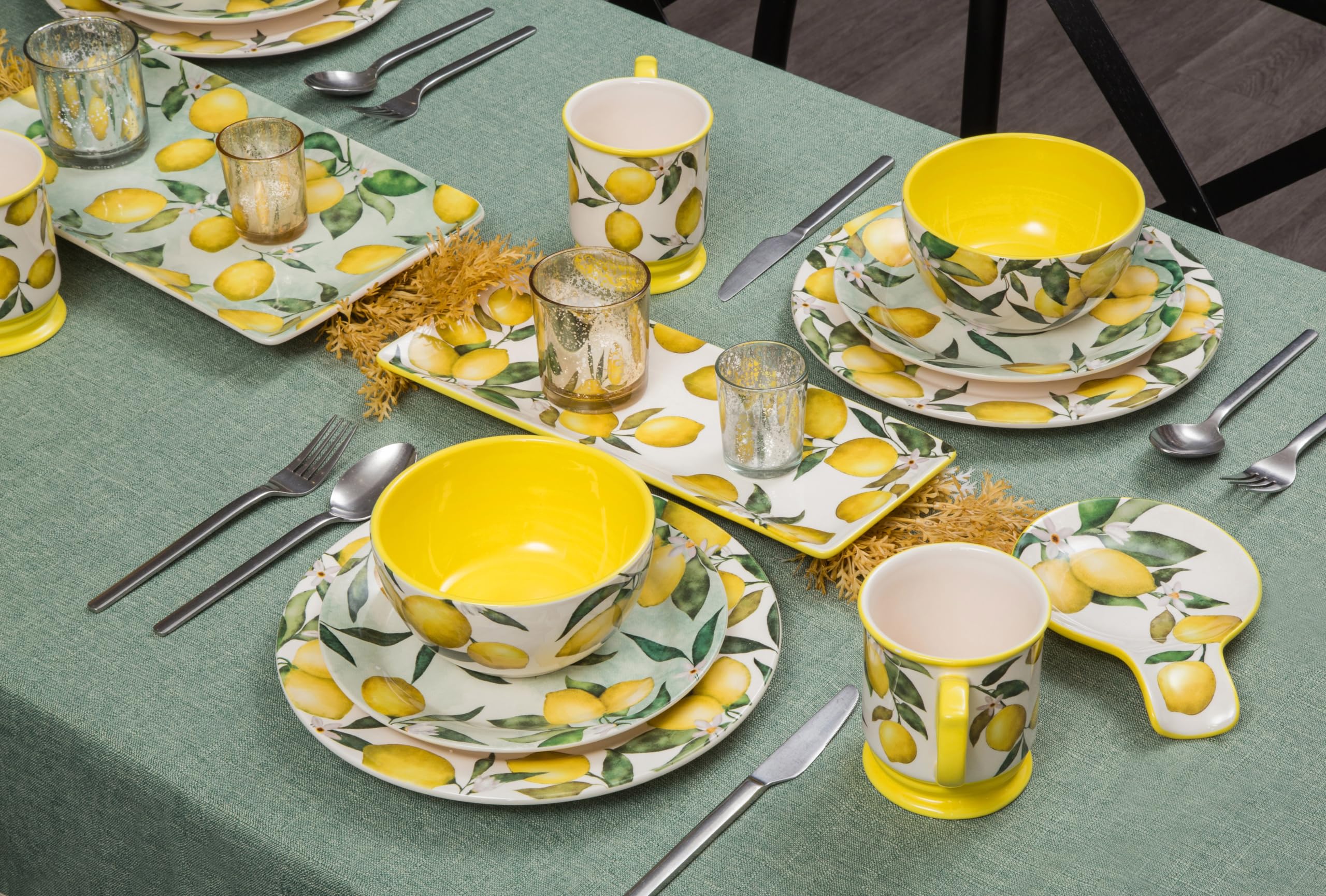 Bico Lemon Dreams Ceramic Bowls Set of 4 - 26oz Pasta, Salad, Cereal & Soup Bowls - Microwave & Dishwasher Safe - Perfect for Dining, Entertaining & Everyday Use