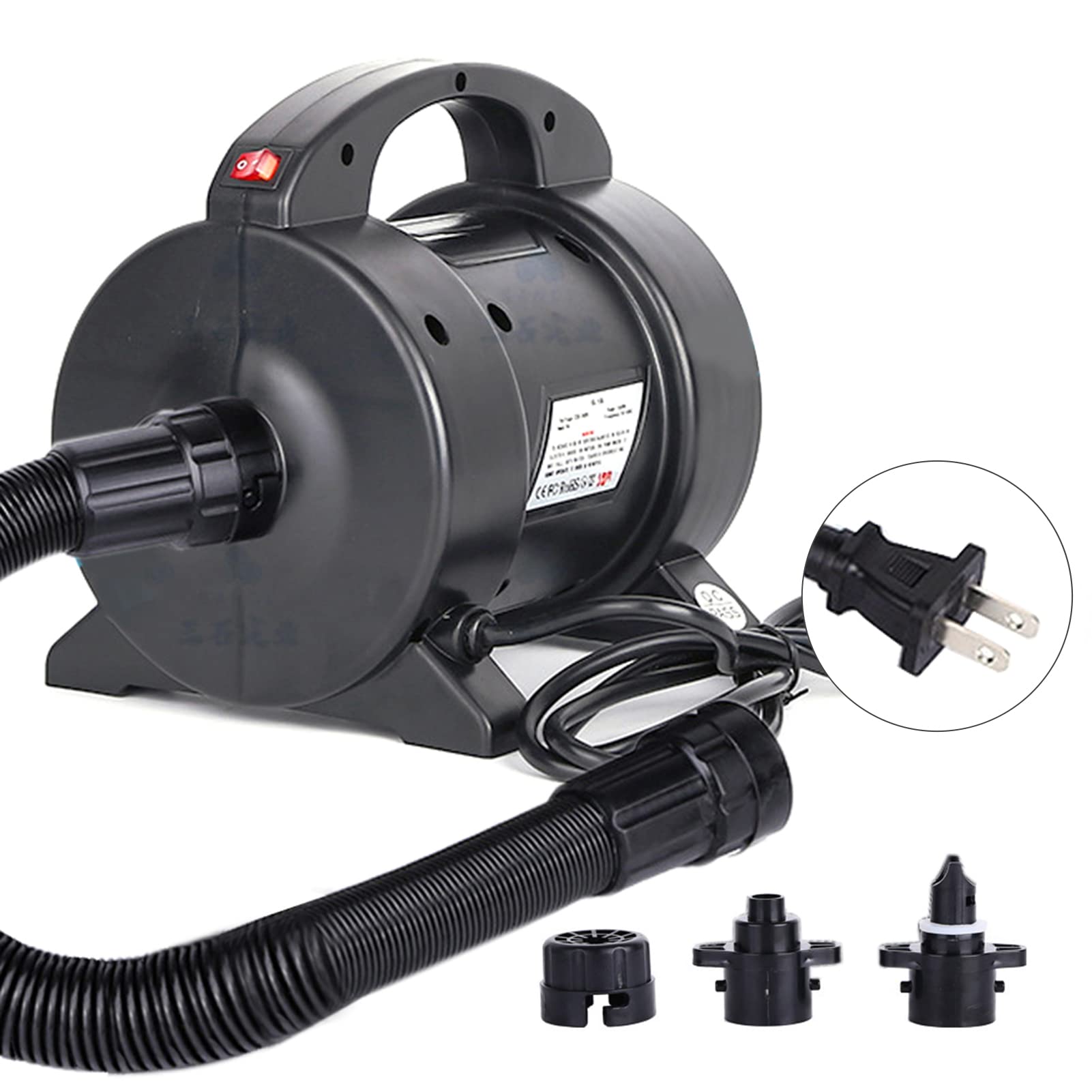 Homtoozhii 1600W Portable Electric Air Pump - Fast Inflation & Deflation for Air Mattress, Raft, Boat - Includes 2 Nozzles - Perfect for Camping, Travel & Home Use