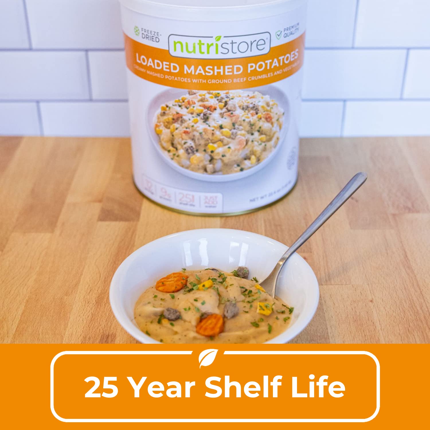 Nutristore Freeze-Dried Loaded Mashed Potatoes - Emergency Survival Food with 25 Year Shelf Life | USDA Inspected Bulk Food Storage | Perfect for Camping, Hiking & Emergency Preparedness | Quick & Easy Meal Solution