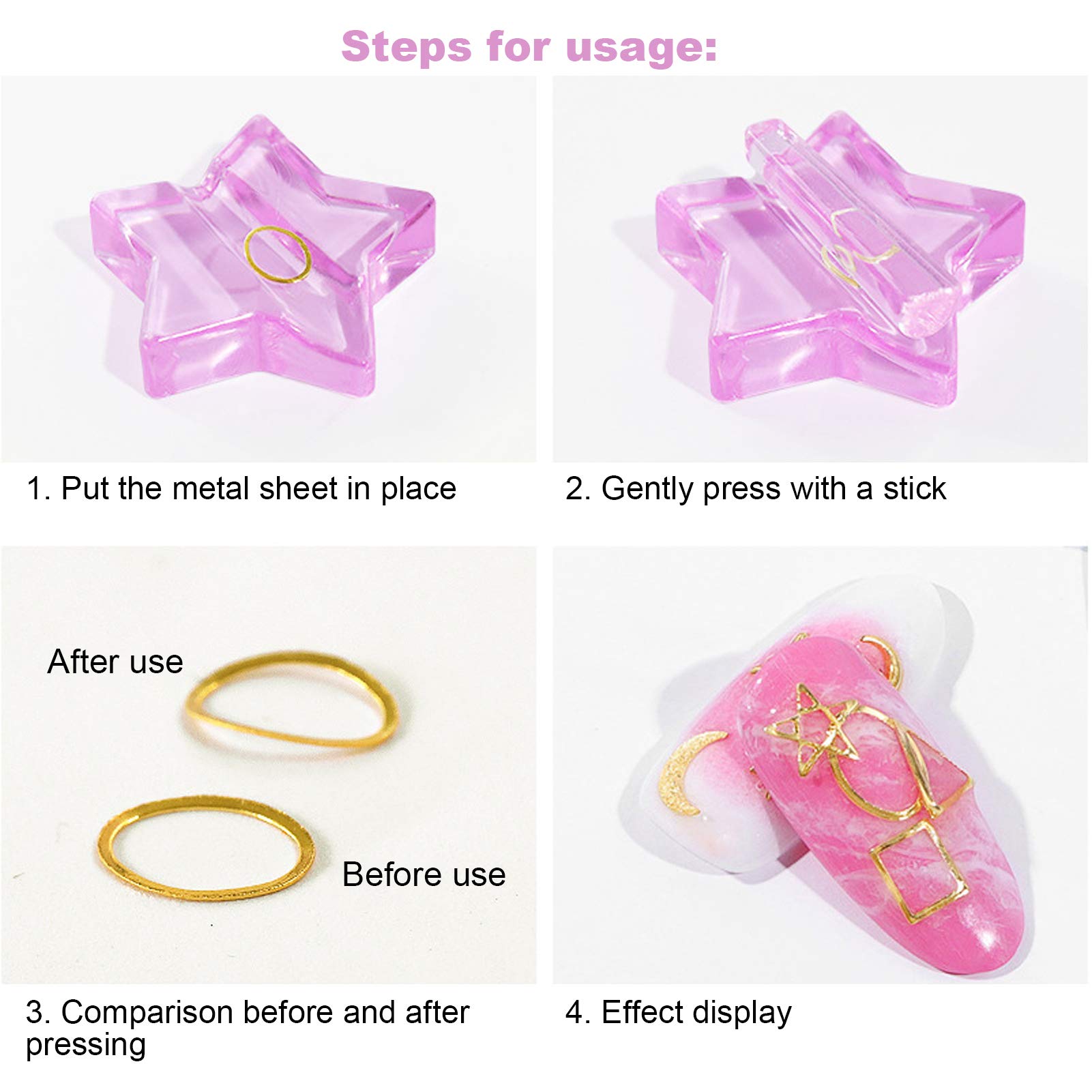 2PCS Nail Art Metal Frame - Star & Heart Embossed Bending Tool for DIY Manicure, Nail Salon & Home Use | Professional Nail Art Equipment for Creative Designs
