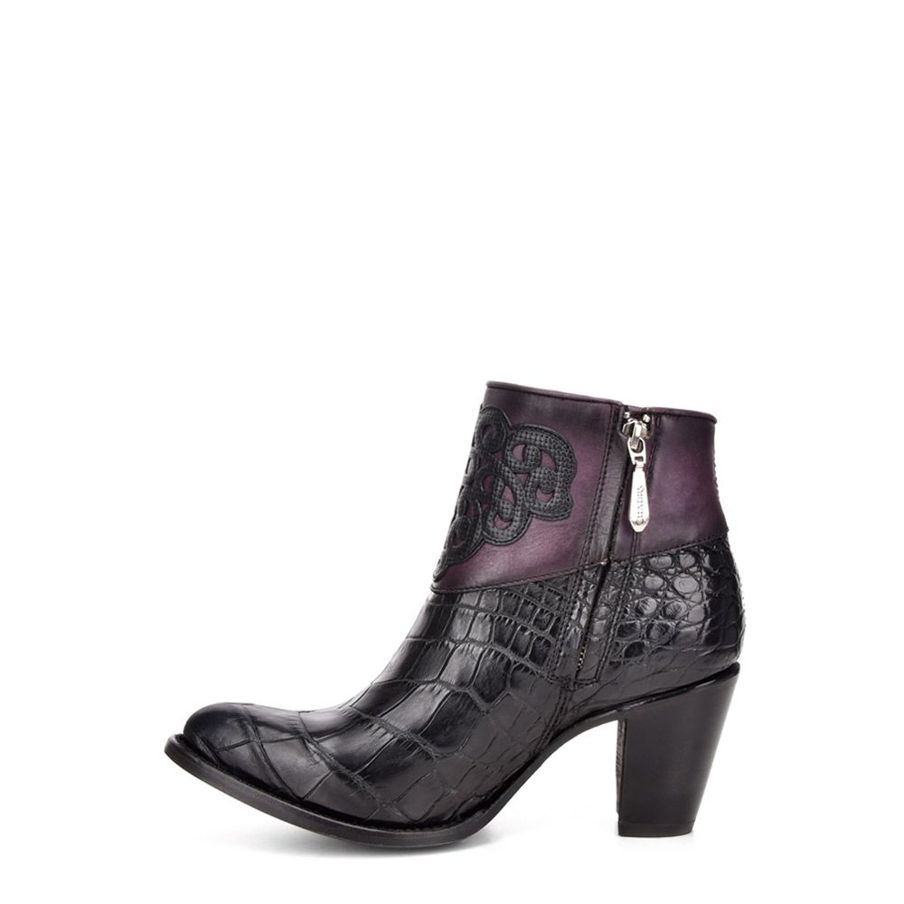 Women's Cuadra Black Western Fashion Alligator Ankle Boots – Stylish Cowgirl Boots for Country Rides, Concerts & Night Out