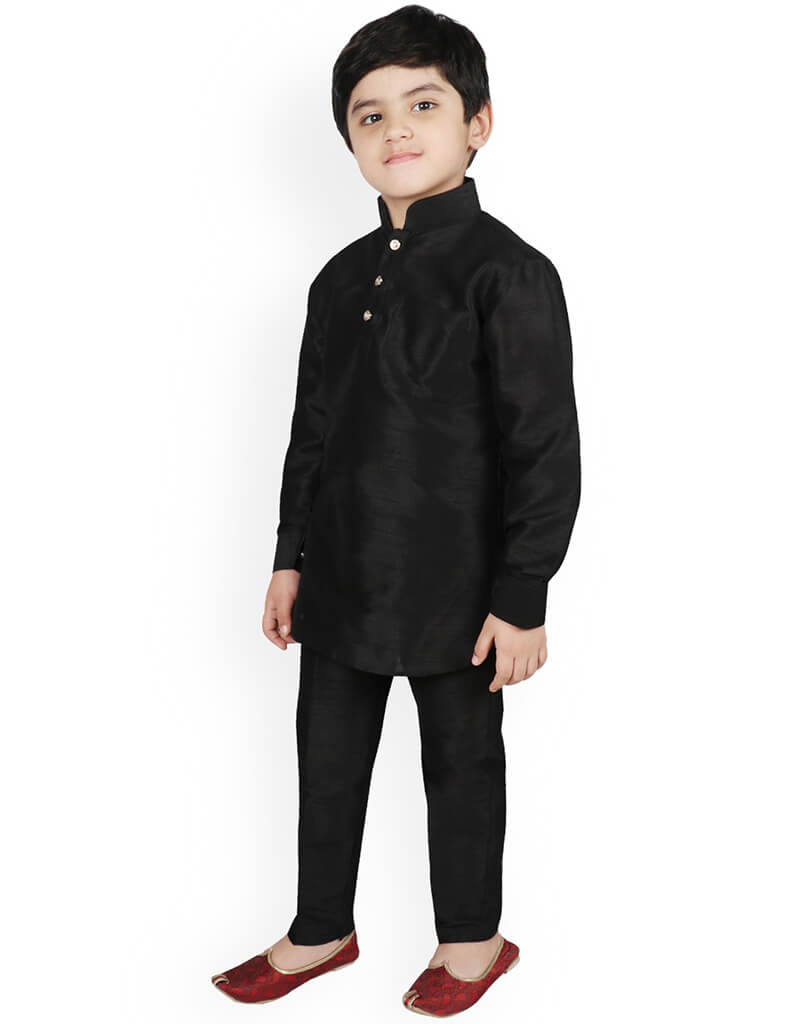 Premium Black Kurta Pajama Set for Men - 100% Pure Dhupion Silk - Comfortable Traditional Indian Wear for Festivals, Weddings & Special Occasions