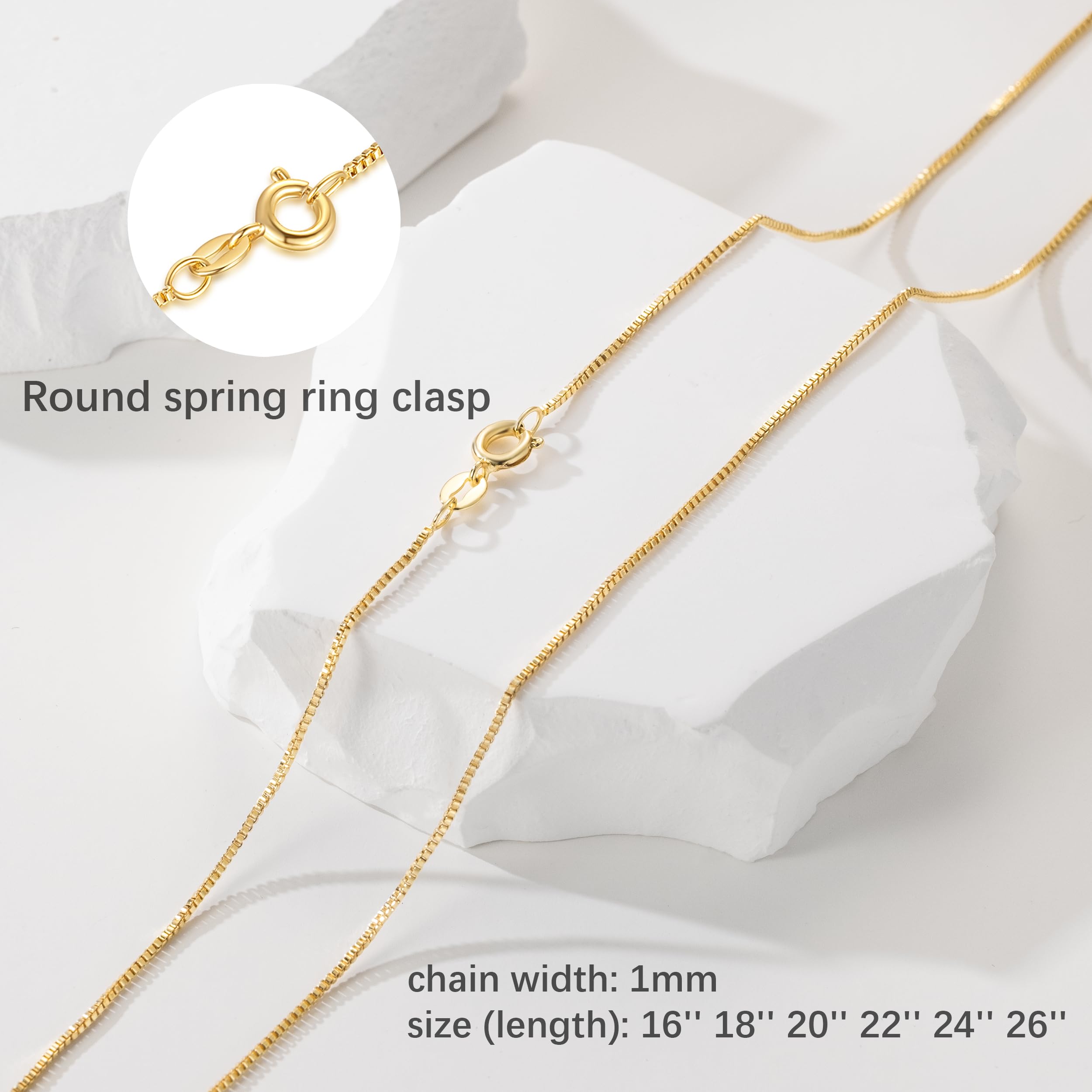 14K Gold Necklace for Women & Men - 1mm Thin Box Chain, Minimalist Classic Hip-Hop Necklace - Non-Tarnish, 16-26 Inch - Perfect for Everyday Wear, Gifts & Special Occasions