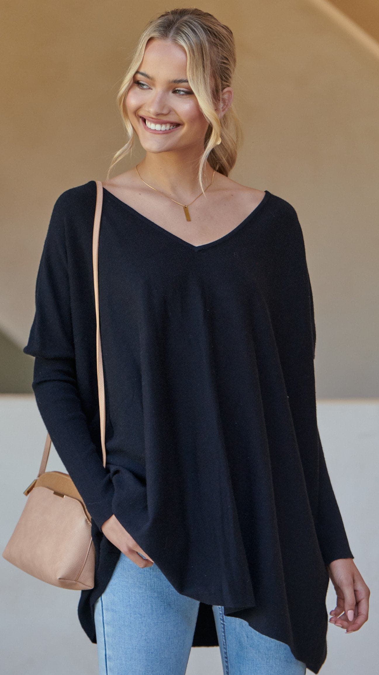 Amalia Knit Top for Women - Soft Stretch Casual T-Shirt, Black - Perfect for Everyday Wear, Office & Outings