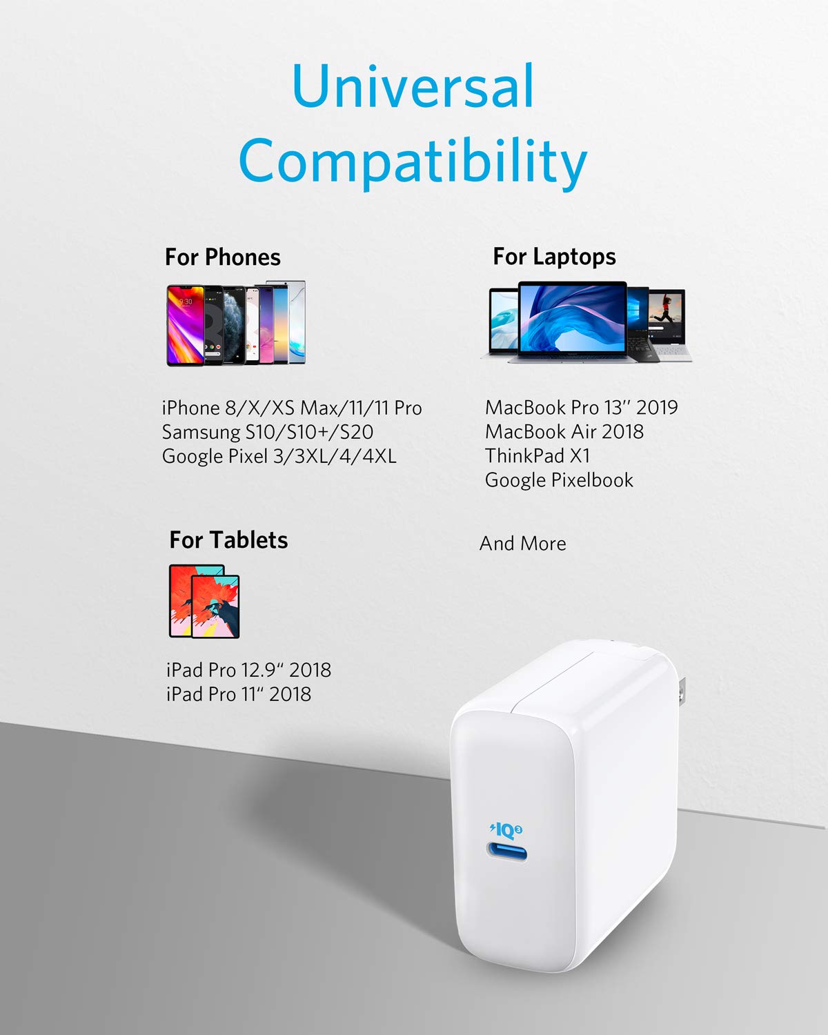 Anker 65W USB C Charger with PowerIQ 3.0 - Fast Charging for MacBook Pro/Air, iPad Pro, iPhone 15/14/13, Samsung Galaxy S23/S22 - Compact PD Charger for Home, Office & Travel