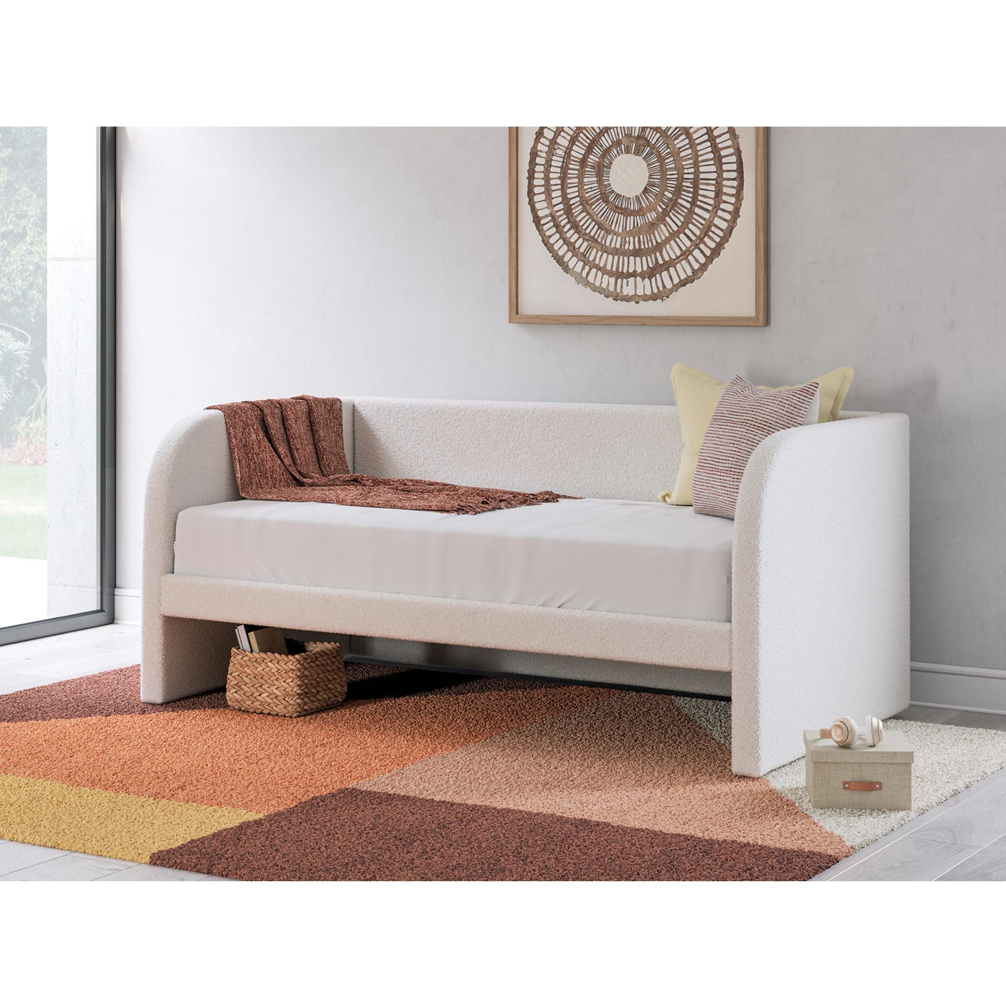 Arloster Daybed in Tan/White - Modern Sofa Bed for Living Room, Guest Room & Small Spaces
