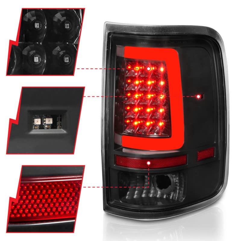 ANZO 311342 LED Tail Lights with Light Bar for 2004-2006 Ford F-150 - Black Housing & Clear Lens - Upgrade Your Truck's Style & Visibility for Night Driving