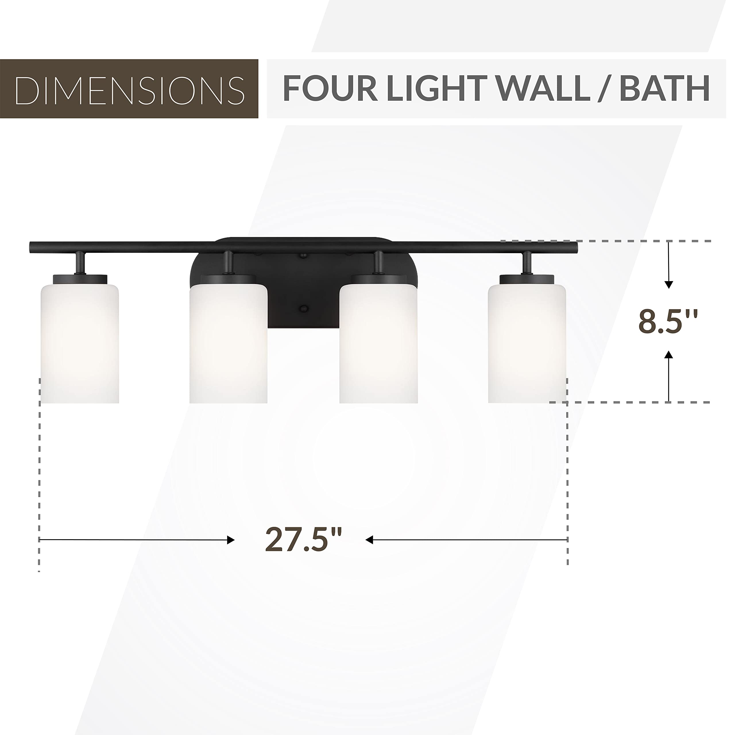 Generation Lighting 41163EN3-112 Oslo 4-Light Wall Mounted Bathroom Vanity Light Fixture in Midnight Black - Perfect for Bathroom, Powder Room and Dressing Room Lighting