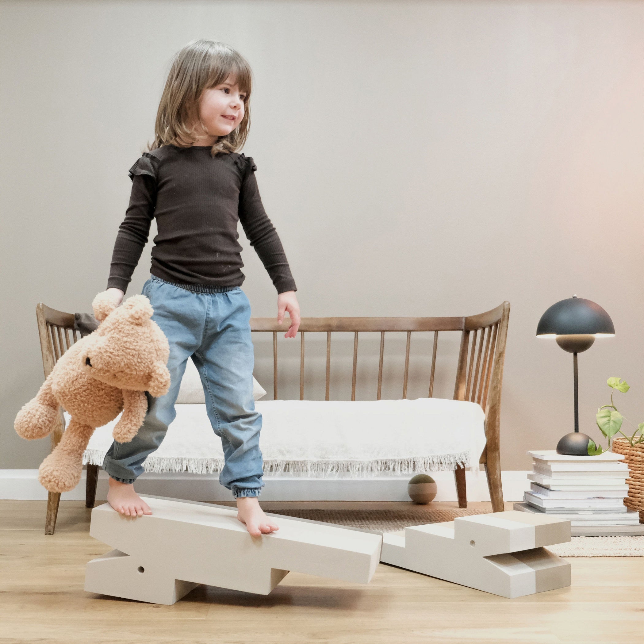 bObles Crocodile L 24 Classic Sand Grey - Kids Climbing Toy for Indoor & Outdoor Play - Perfect for Playrooms, Daycares, and Backyards