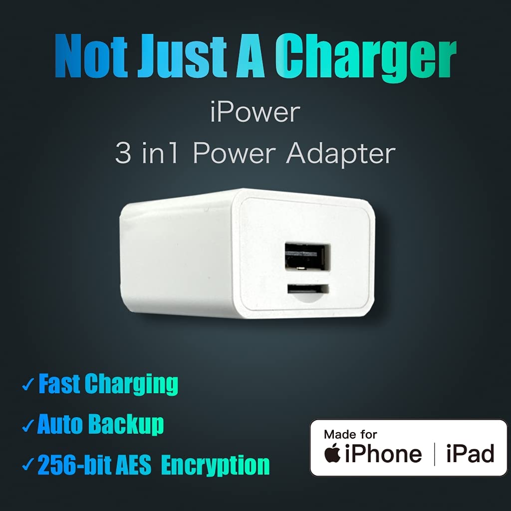 SUNPROTECTED iPower Pro Auto Backup USB Power Bank - 3-in-1 Portable Charger with AES-256 Encryption for iPhone iPad (Supports Photo/Video Backup & Face ID) | Perfect for Travel, Emergency Power & Data Security