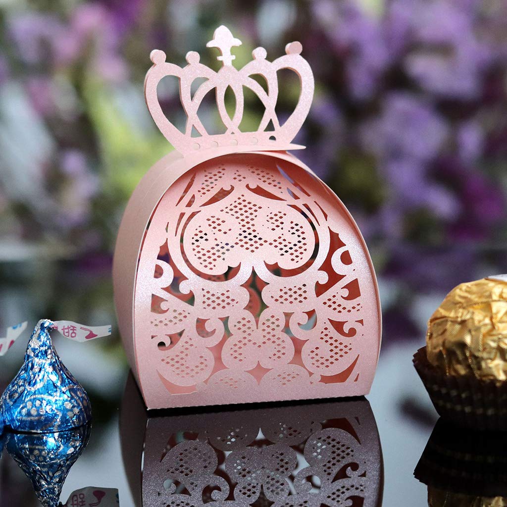 25pcs Love Heart Crown Laser Cut Hollow Chocolate Candy Boxes - Elegant Party Favors, Wedding Gifts & Birthday Treat Containers - Perfect for Valentine's Day, Baby Showers & Special Events