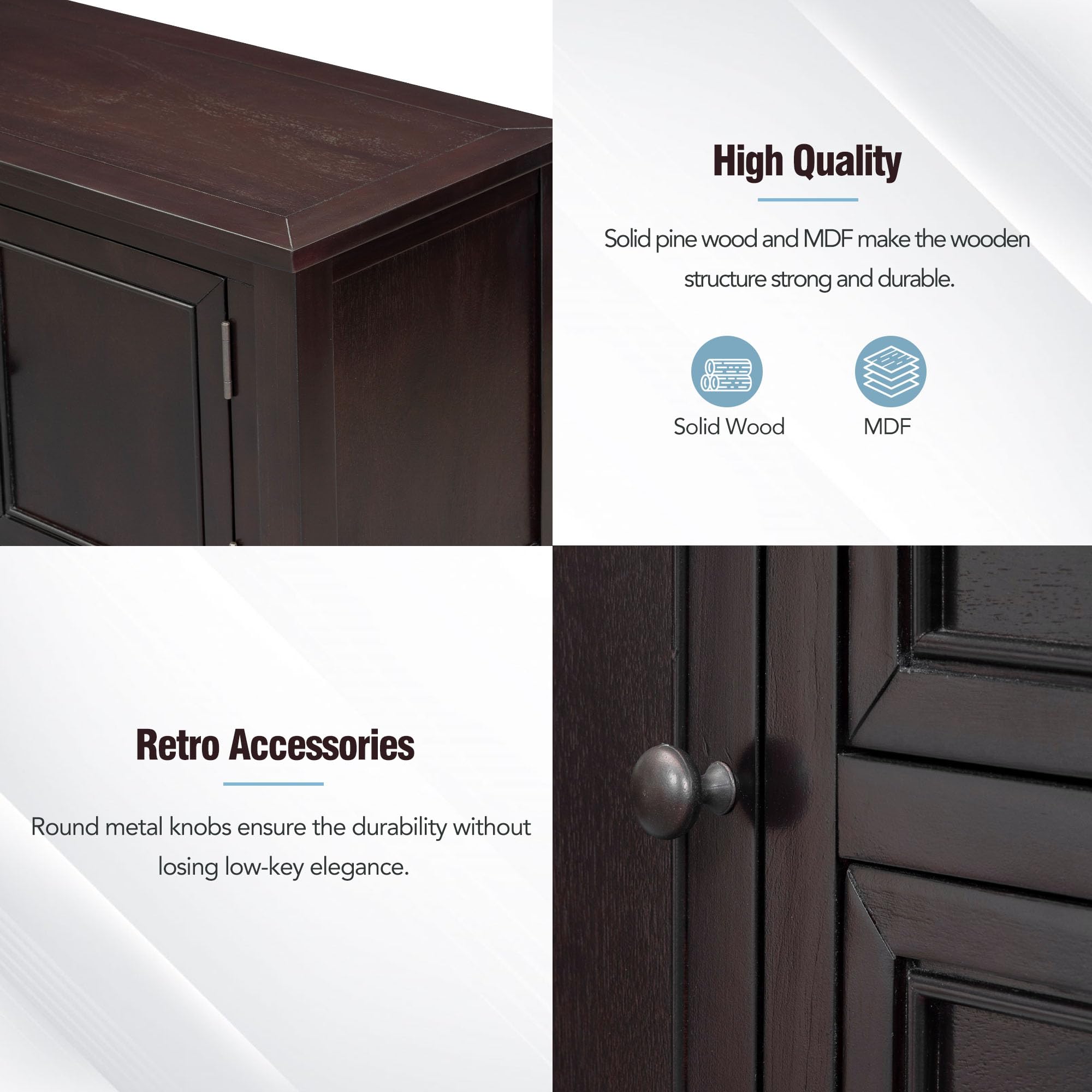Harper & Bright Espresso Buffet Cabinet - Kitchen Storage & Sideboard with Drawers for Dining Room