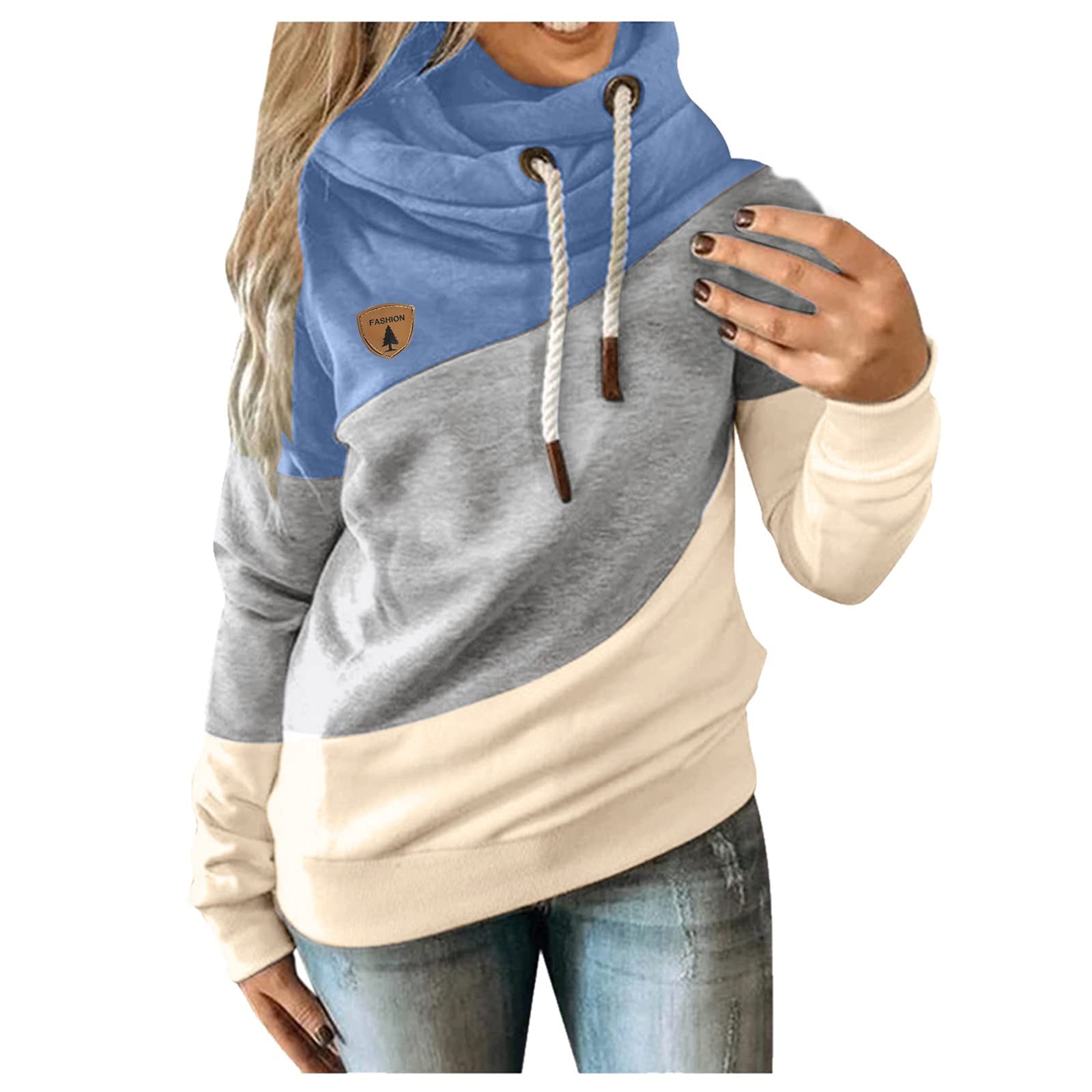 Women's Casual Long Sleeve Contrast Strap Hoodie Sweatshirt - Solid Color Splice Design for Everyday Wear, Street Style & Layering Outfits