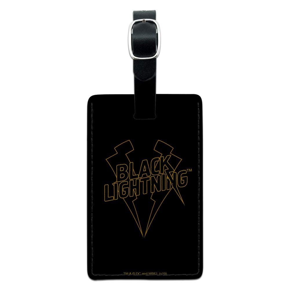 Black Lightning Logo Rectangle Leather Luggage Tag - Durable Suitcase ID Tag for Travel Bags, Carry-Ons & Backpacks - Perfect for Airports, Business Trips & Vacation Travel Accessories