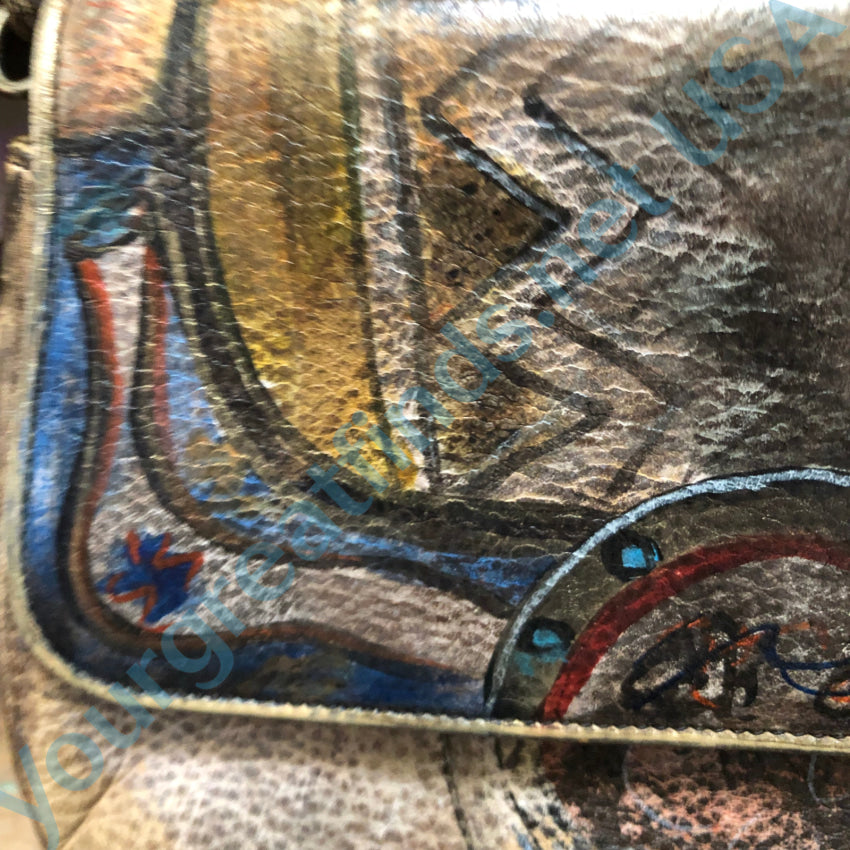 Vintage Hand Painted Leather Crossbody Bag Purse by Jane Yoo - Fashionable Boho Chic Shoulder Bag for Women, Perfect for Travel, Shopping & Everyday Use