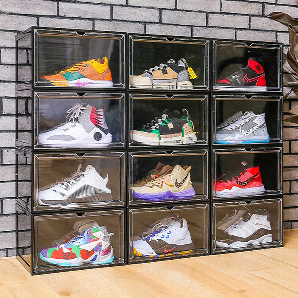 EZB - Magnetic Shoe Storage Box Drop Side/Front Sneaker Case Stackable Container XL (Obsidian Black, 5 Pack) - Perfect for Organizing Closet, Displaying Sneaker Collection, and Space-Saving Shoe Storage Solutions