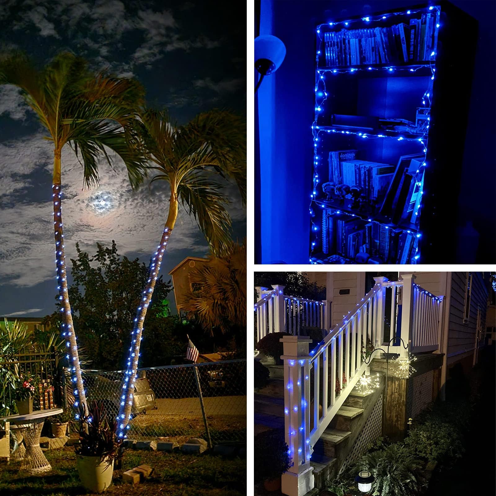 200 LED Solar String Lights Outdoor, 2-Pack 72FT Waterproof Fairy Lights with 8 Modes - Blue Twinkle Lights for Tree, Garden, Patio, and Backyard Decorations