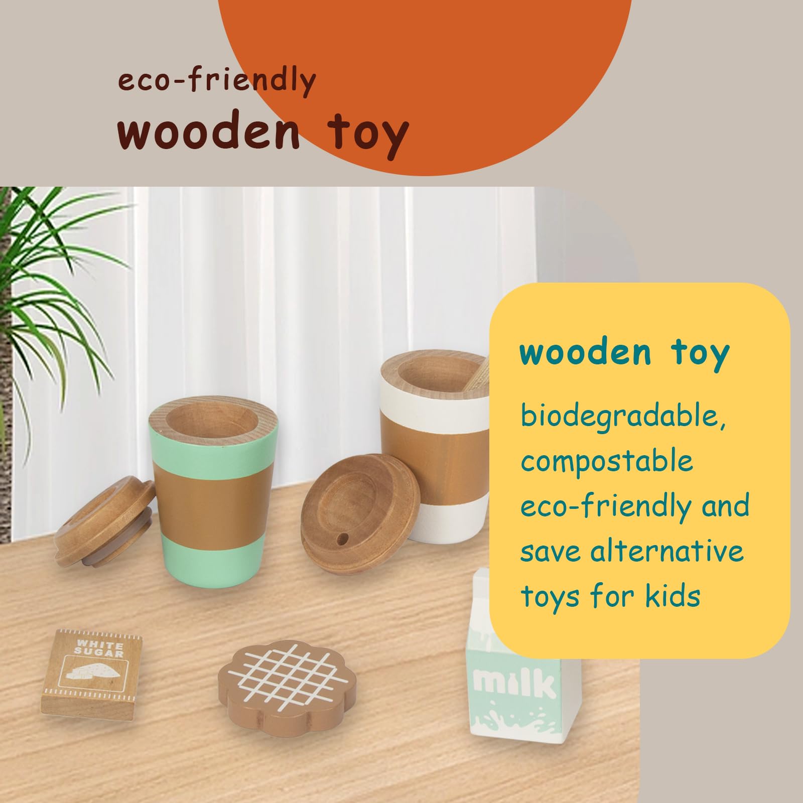 Wooden Pretend Play Coffee Cup Toys, Realistic Fake Food Play Kitchen Accessories, Educational Toddler Birthday Gift for Kids - Perfect for Role-Playing & Kitchen Fun