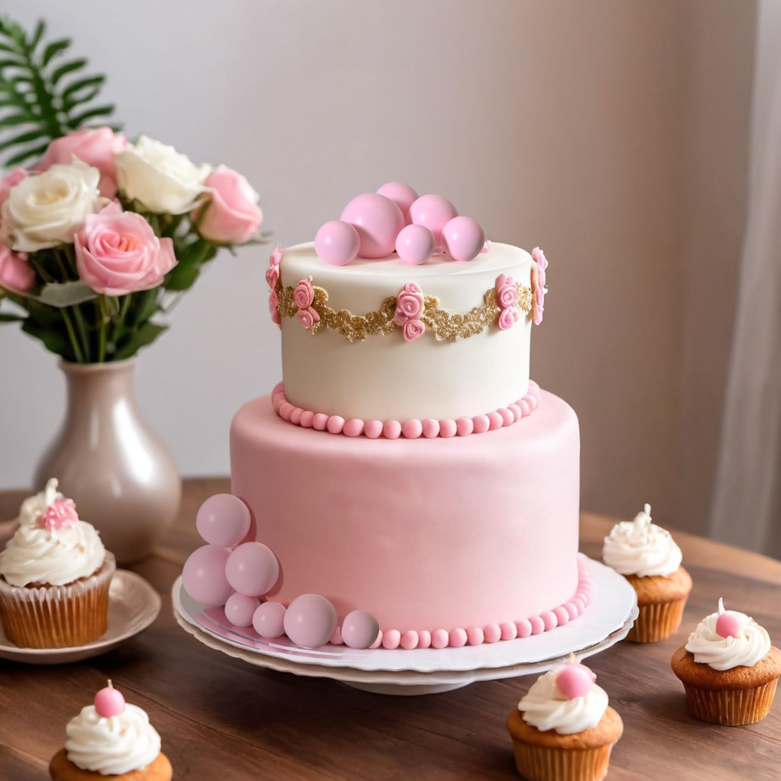 20 Pcs Light Pink Mini Balloon Cake Toppers - Ball Cake Decorations with Sticks for Wedding, Birthday Party, Baby Shower | Perfect for Cupcakes, Desserts, and DIY Cake Decorating
