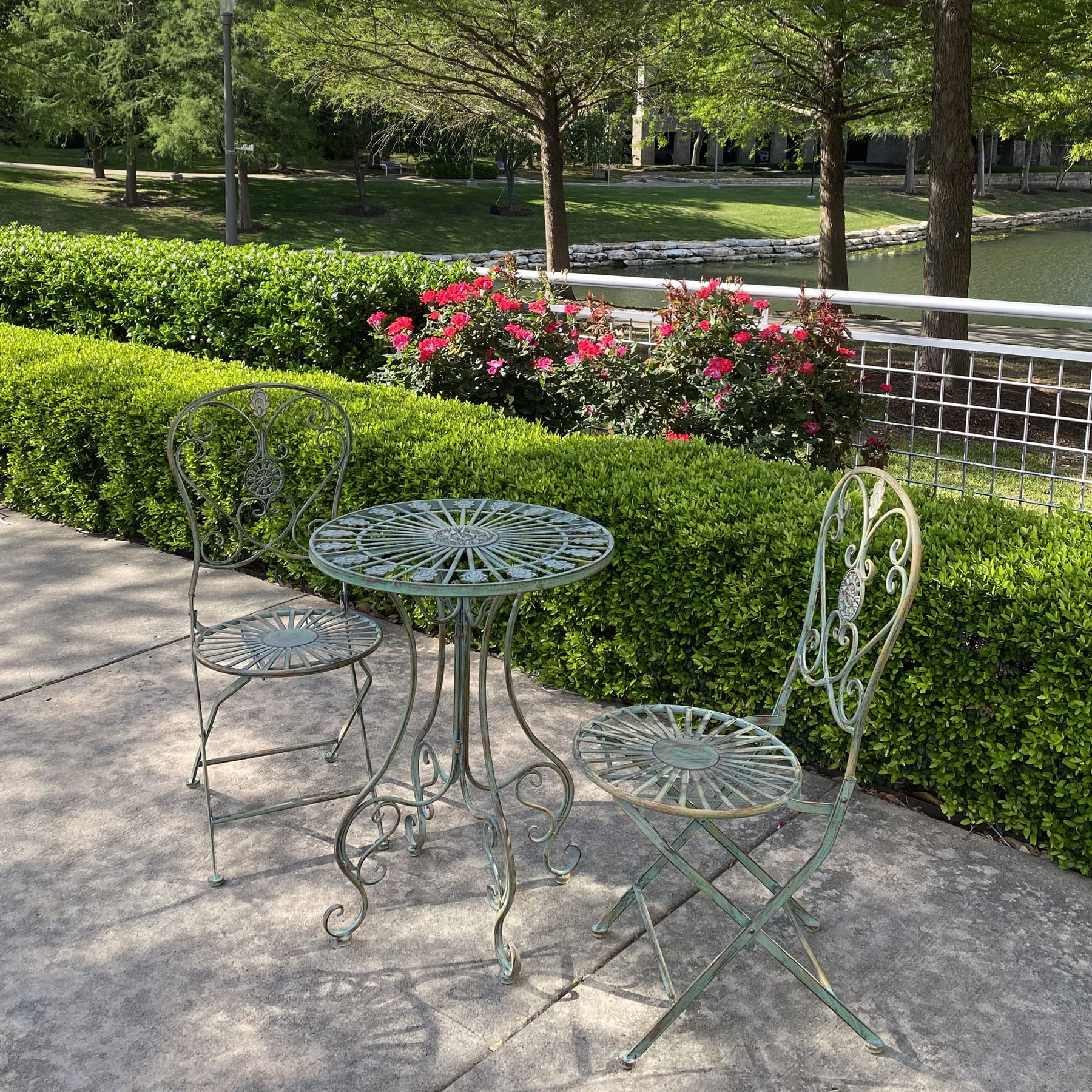 Westcharm Elegant Metal Bistro Table for Outdoor Patio - Curved Legs with Scrolling Heart & Peacock Tail Design - Perfect for Garden, Balcony, and Backyard Dining