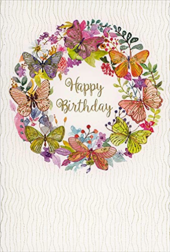 Elegant Gold Foil Butterfly Wreath Birthday Card - Handmade Greeting Card for Women, Friends & Family - Perfect for Birthdays, Anniversaries & Special Occasions