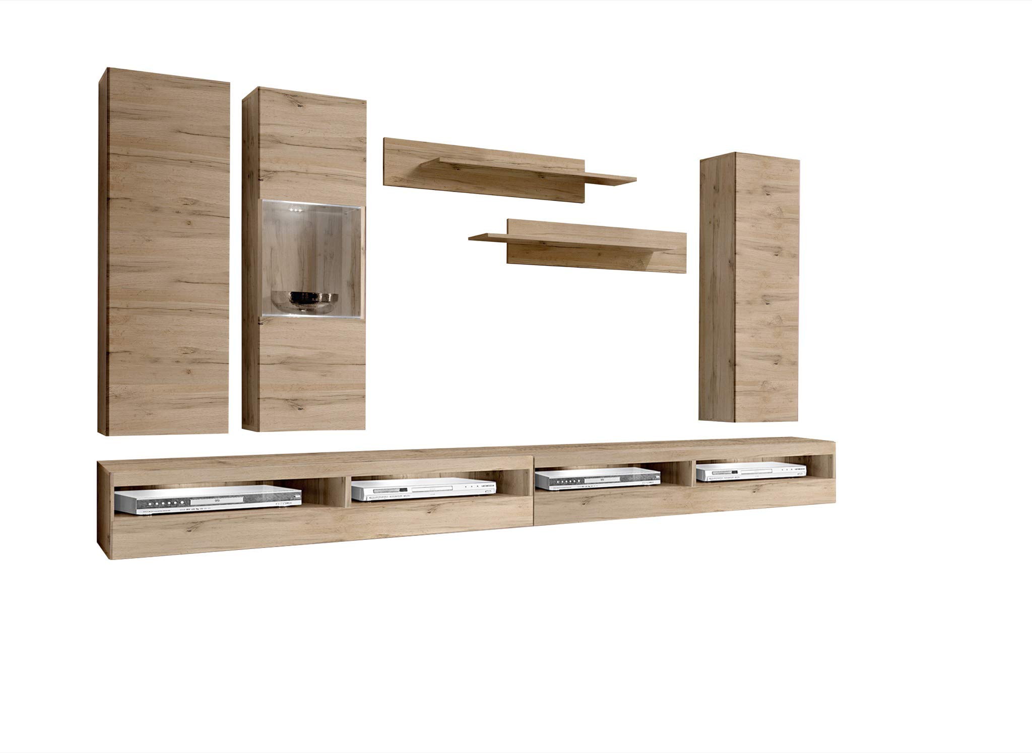 Modern Oak TV Stand Wall-Mounted Entertainment Center with Storage Shelves - 35